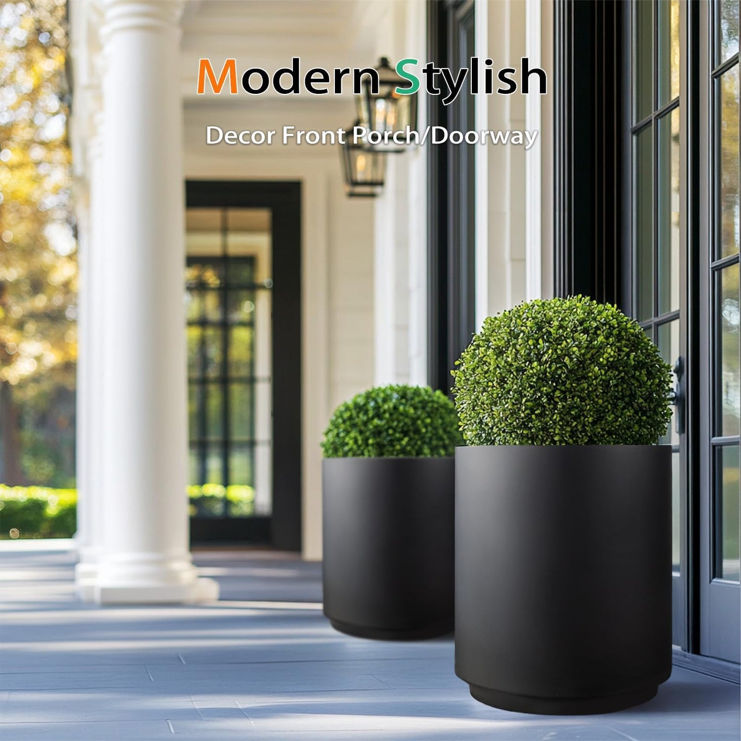 Round Concrete Planter Outdoor Indoor, Large Cement Plant Pots for Flowers (Black, 16 inch)