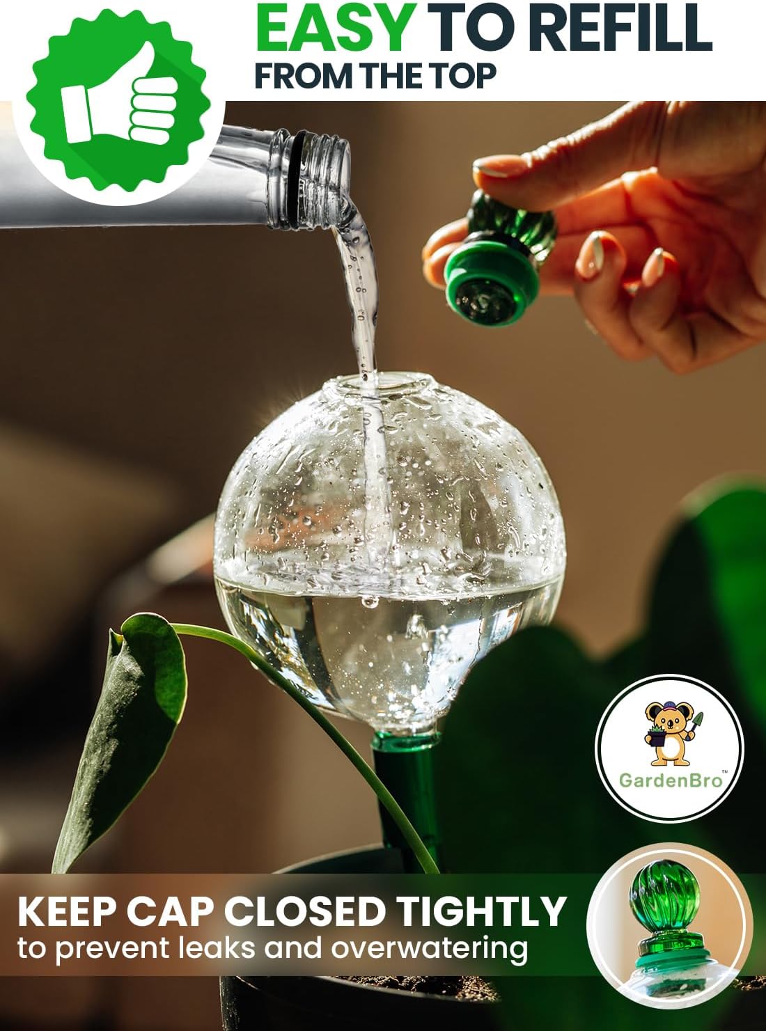 16 Oz Plant Watering Globes for Indoor Plants with Metal Self Watering Planter Insert - Premium XL Glass Hand-Blown Globes - Automatic Plant Waterer Indoor, Gift Idea for Gardeners [3 Globes]