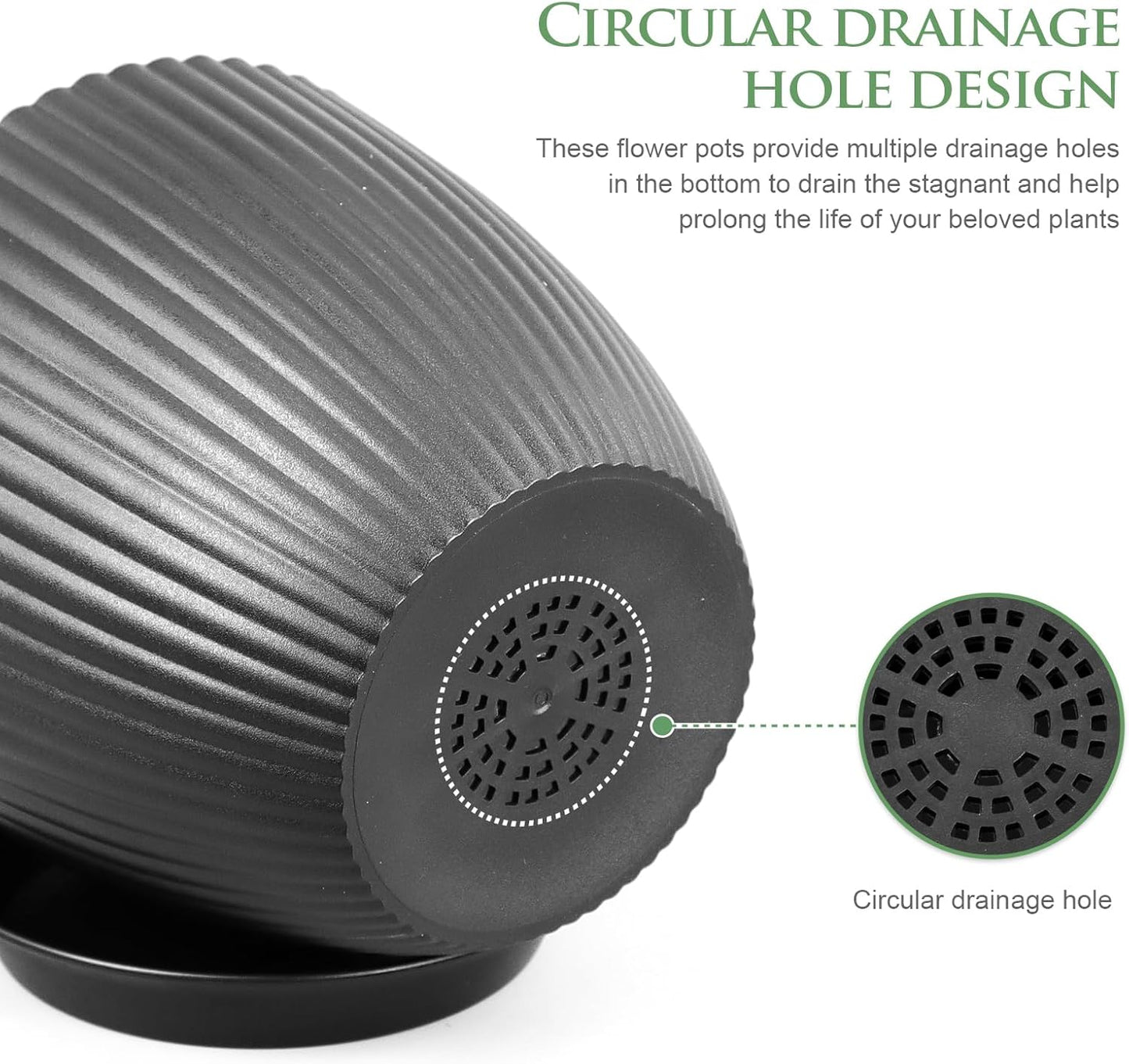 7/6.2/5.5/5/4.5/4 inch Flower Pots, 6 Pack Plant Pots for Small Indoor Outdoor Plants, Plastic Planters with Drainage Holes and Saucers for Garden Succulent House Plants, Black