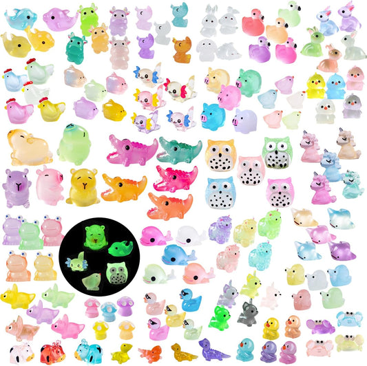 150 Pcs Luminous Mini Resin Animals Miniature Animals Figurines Tiny Little Animals Glow in Dark Small Animal Figures to Hide Mini Animals Micro Landscape Ornaments Fairy Garden Accessories
