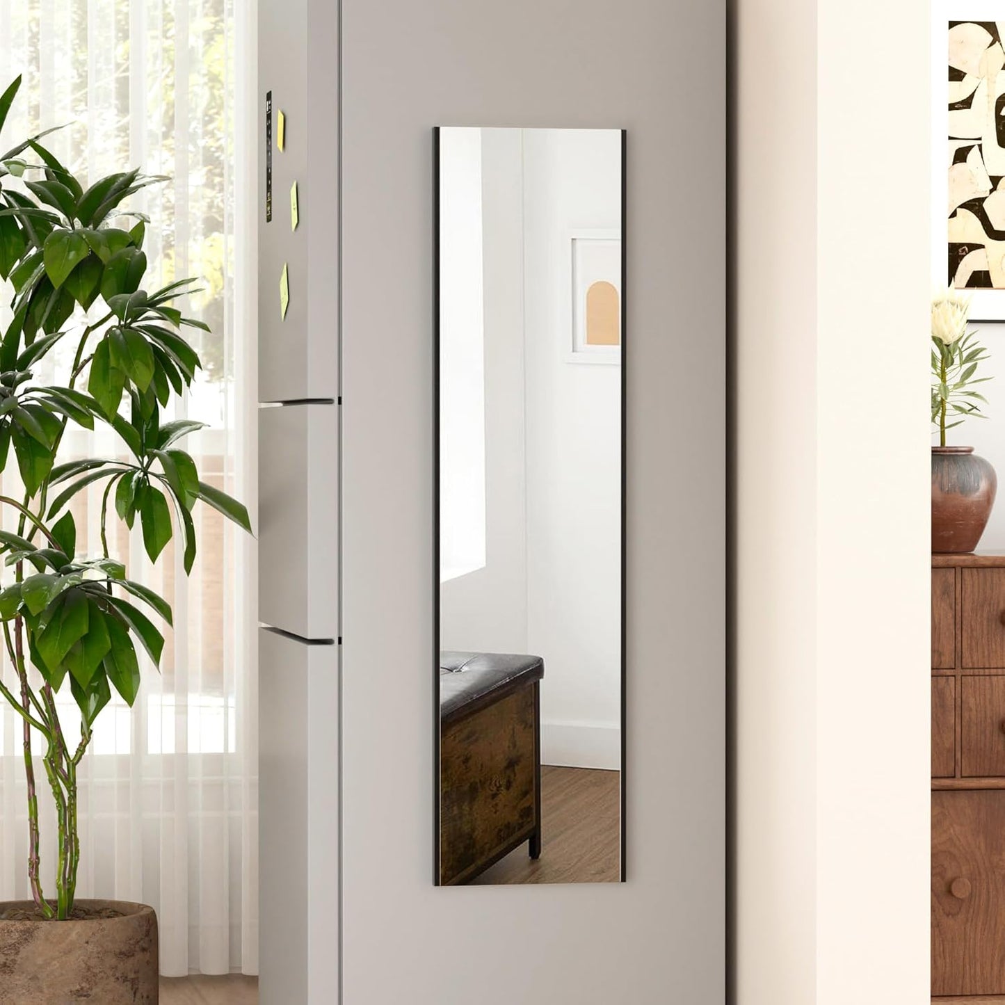 47"x12" Magnetic Mirror Lightweight Full-Length Mirror | Strong Adhesion, Easy Installation | Suitable for Refrigerators, Glass Walls, Wooden Doors, and More | 8.2kg Ultra-Strong Support | Black