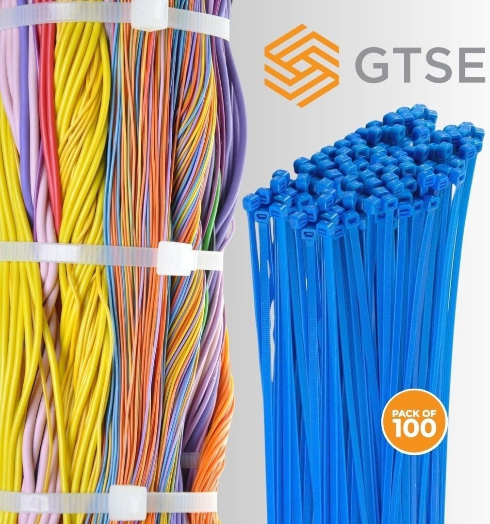 GTSE 12 Inch Blue Zip Ties, 100 Pack, 50lb Strength, UV Resistant Long Nylon Cable Ties, Self-Locking 12" Tie Wraps