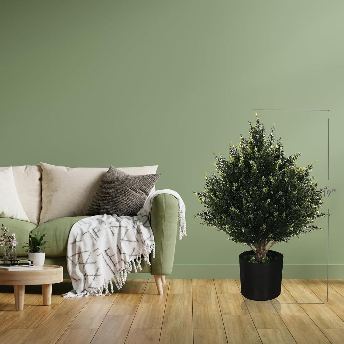 19” Artificial Cedar Outdoor Artificial Shrub Sunlight Resistant Leafy Potted Plant for Indoor Porch of Home and Office Artificial Outdoor Tree Topiary Trees