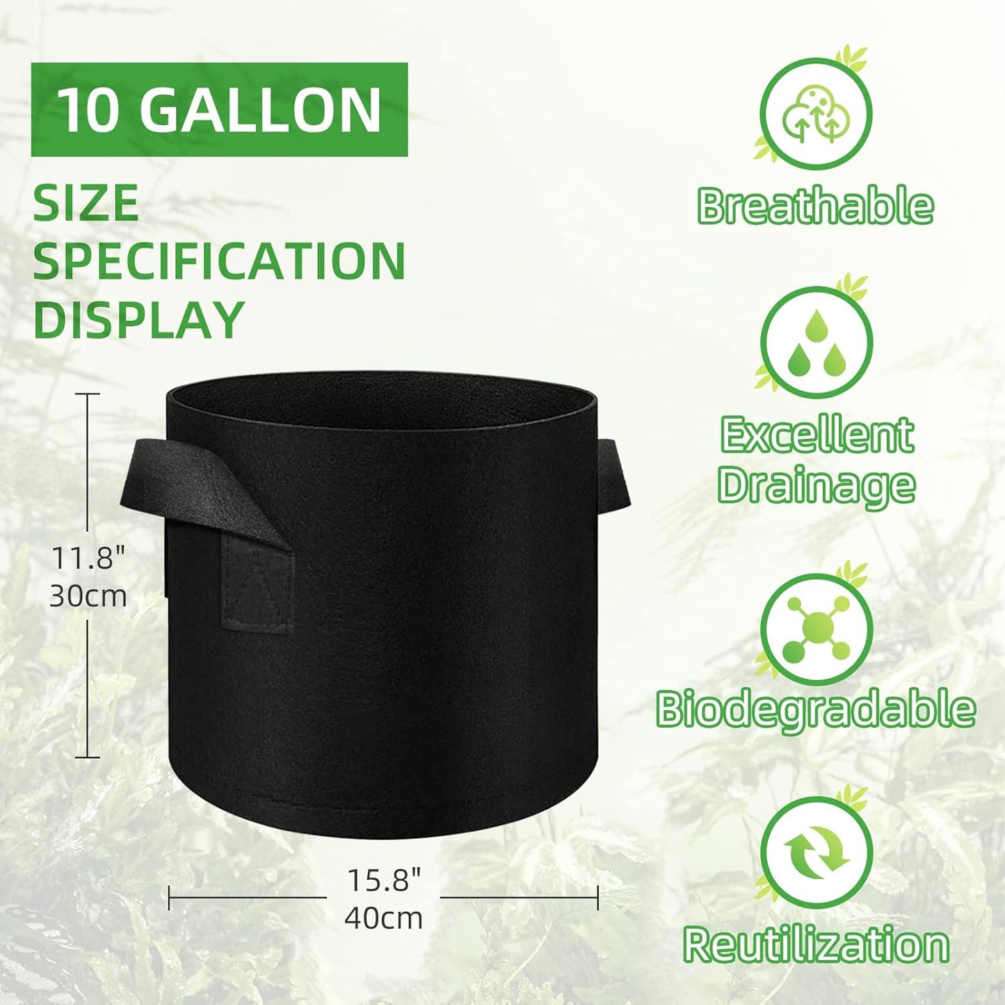 200-Pack 10 Gallon Fabric Grow Bags, Heavy Duty Thickened Nonwoven Plant Grow Bags Aeration Fabric Pots with Handles for Plants