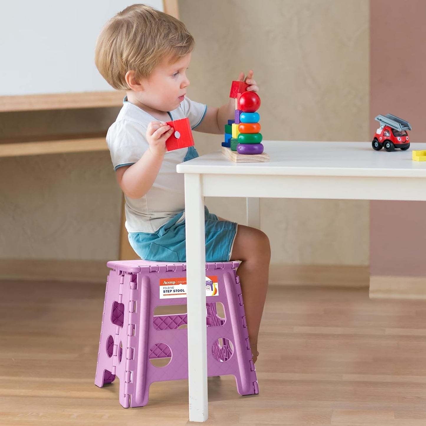 ACSTEP 13 Inch Folding Step Stool,Foldable Step Stools for Kids and Adults 300 LB Capacity, 300 LB Capacit Suitable for Kitchen Fishing (Light Purple)