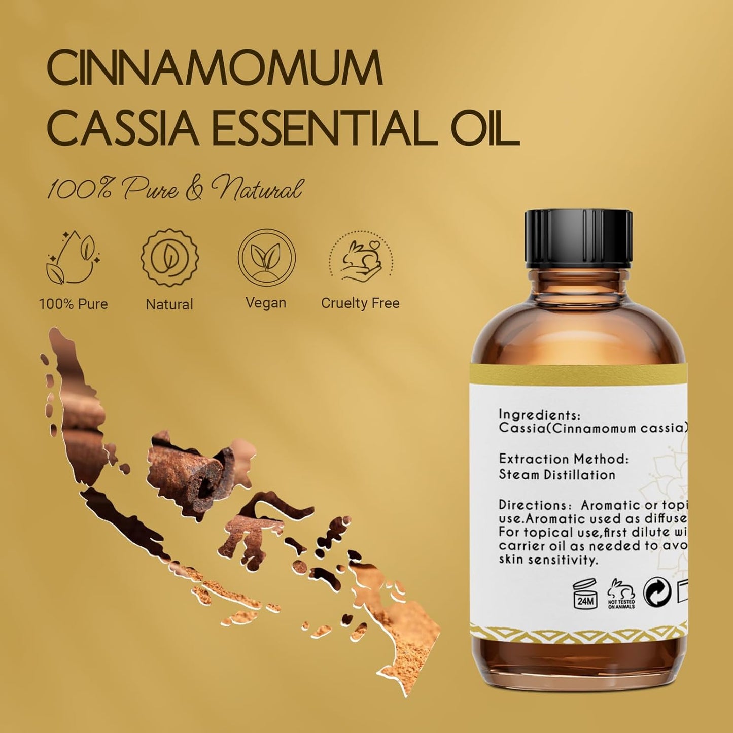 Cassia Cinnamon Bark Essential Oil for Body, Massage, Room Spray, Diffuser, DIY Home Crafts- 4 Oz