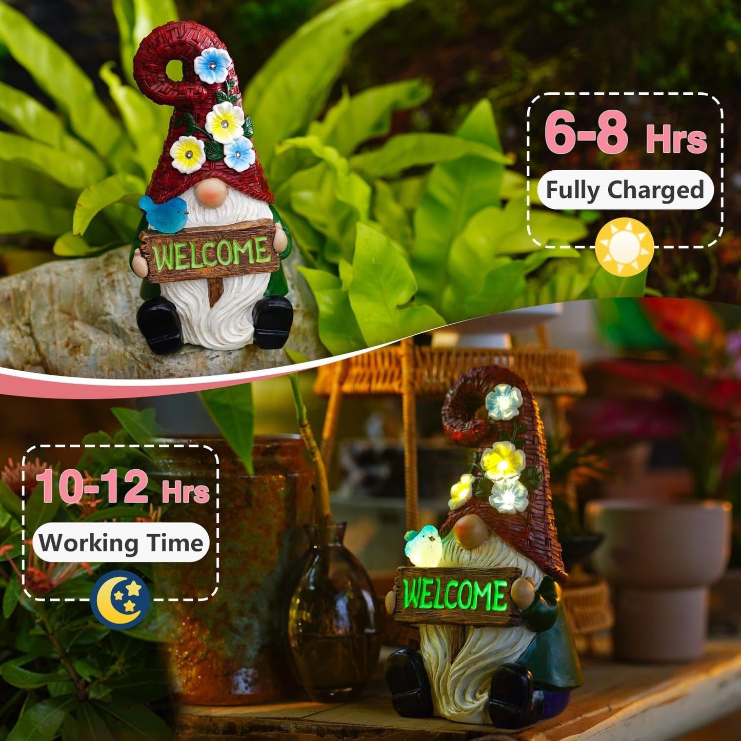 Solar Gnome with Wlecome Decor for Yard Decorations - 10 Inch Gnome Statue Decor for Outdoor,Perfect Garden Gifts for Women,Mom