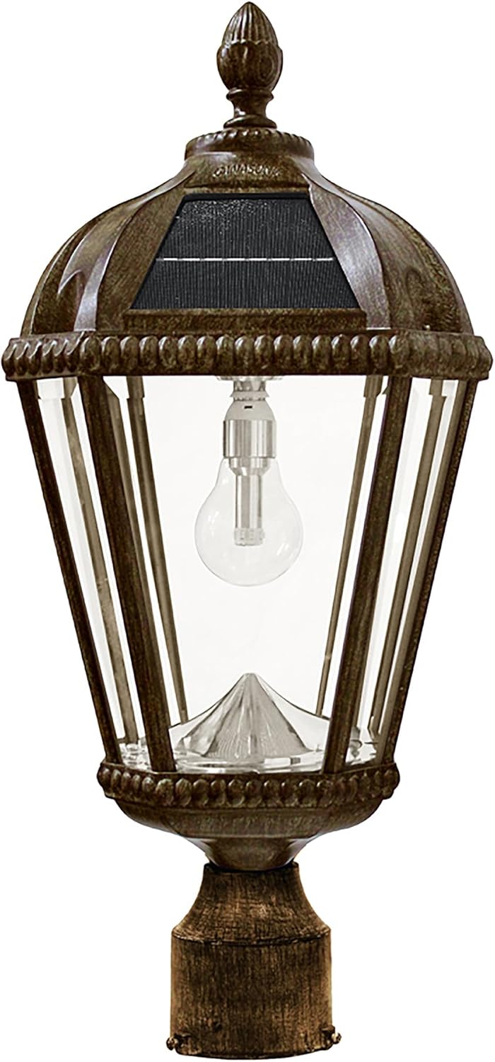 Gama Sonic Outdoor Solar Lamp Post Light, Weathered Bronze Finish Aluminum, Royal Bulb, Beveled Glass, 3-inch Fitter for Lamp Posts, 98B312, Upgraded