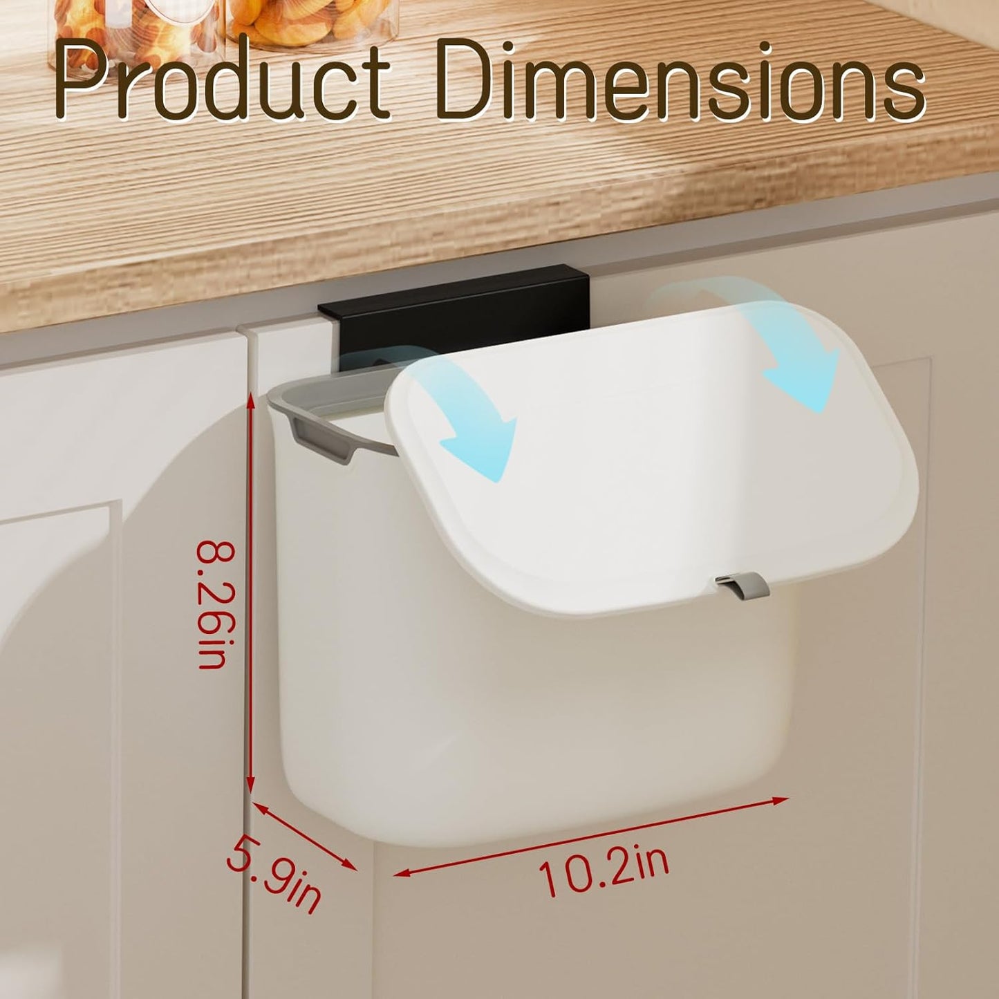 1.9 Gallon Kitchen Compost Bin Hanging Small Trash Can with Lid Under Sink Dual Installation & Triple-Seal Technology, Odorless Kitchen/Bathroom/Office Trash Can for Home, RV