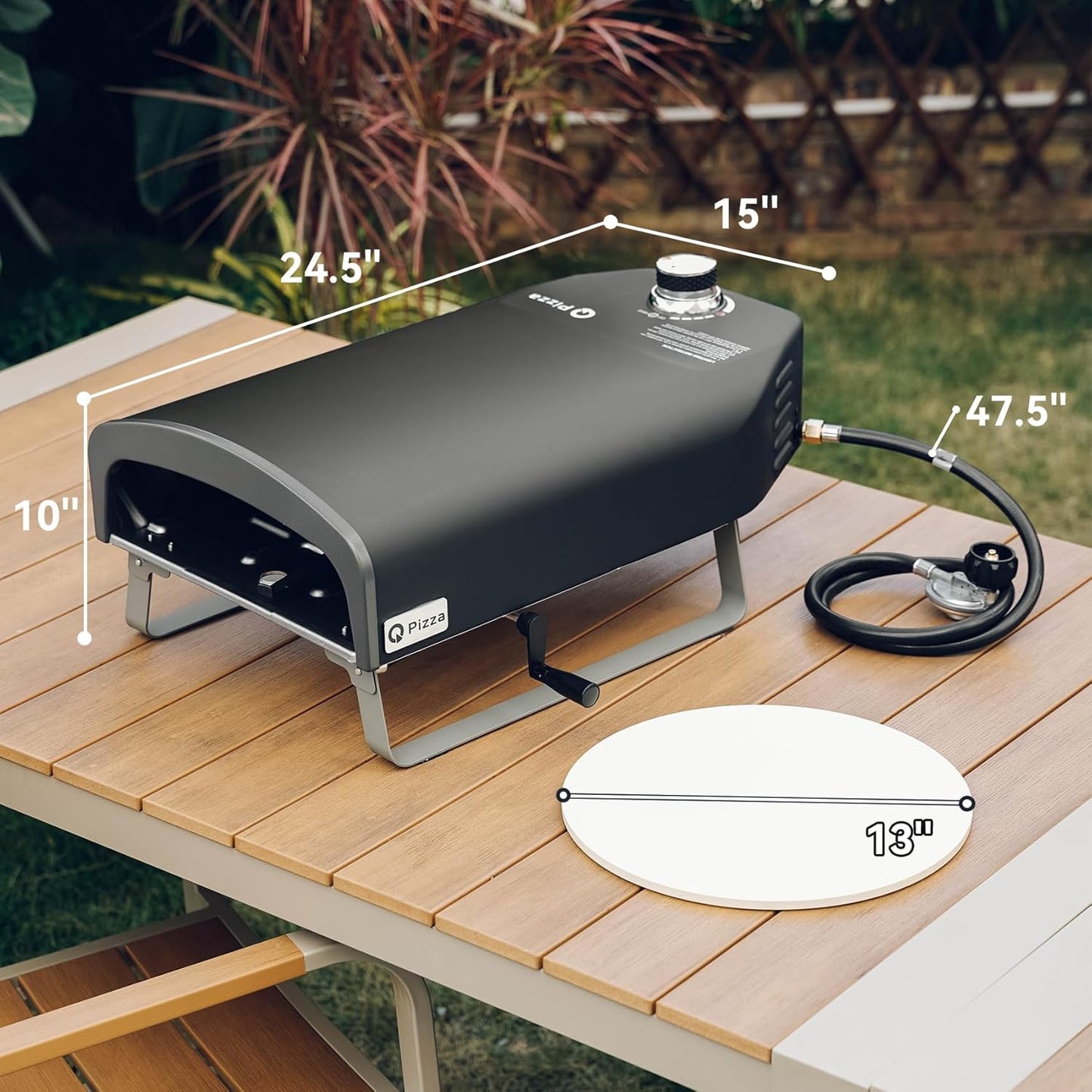 Q Pizza Portable Propane Pizza Oven with Manual Rotating Stone, Tabletop Gas Stove for Outdoor Kitchen, Gas Oven for Making Pizza, Bread, Steak, Pie, PS104