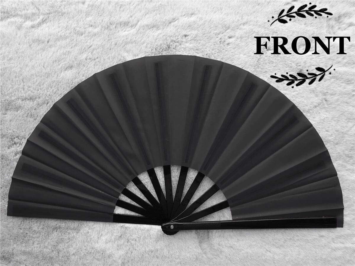 Zolee Large Rave Clack Fan for Line Dancing - Boots on The Ground Folding Hand Fan - Foldable Chinese Tai Chi Kung Fu Fan - for EDM, Music Festival, Hot Flashes, Event, Party, Dance (Black)