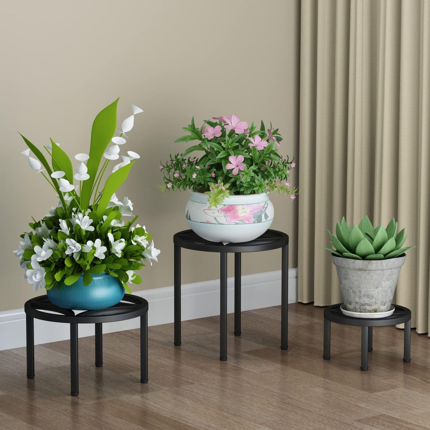 Zhongma Set of 3 Metal Plant Stand for Heavy Potted Plant for Home Indoor and Outdoor, 220 LBS Capacity & Heavy Duty Construction, Sturdy Plant Riser without Installation Required