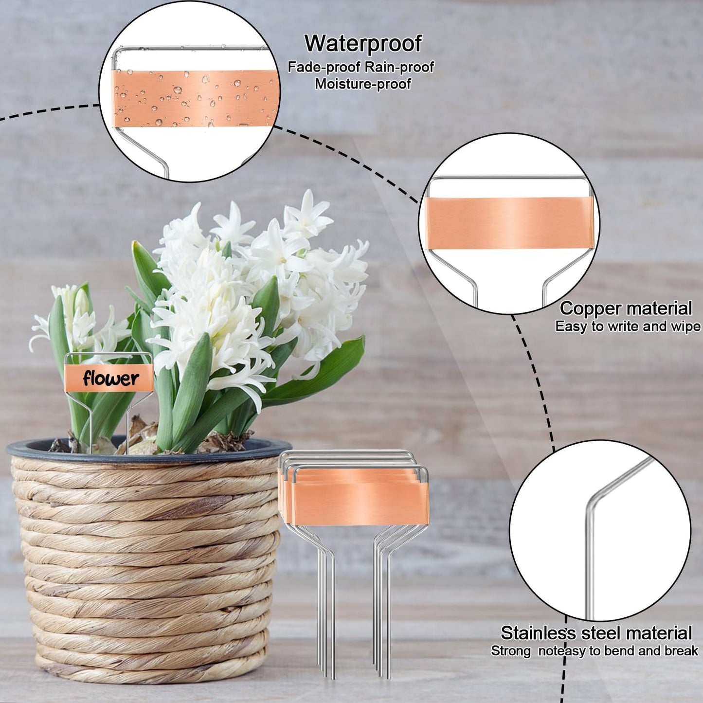 50 PCS Metal Plant Label Stakes Copper Metal Plant Tags 4 Inch Metal Garden Markers Waterproof Copper Plant Metal Labels with 2 Maker Pen for Flowers Garden Plant Vegetables Seedlings, Gold