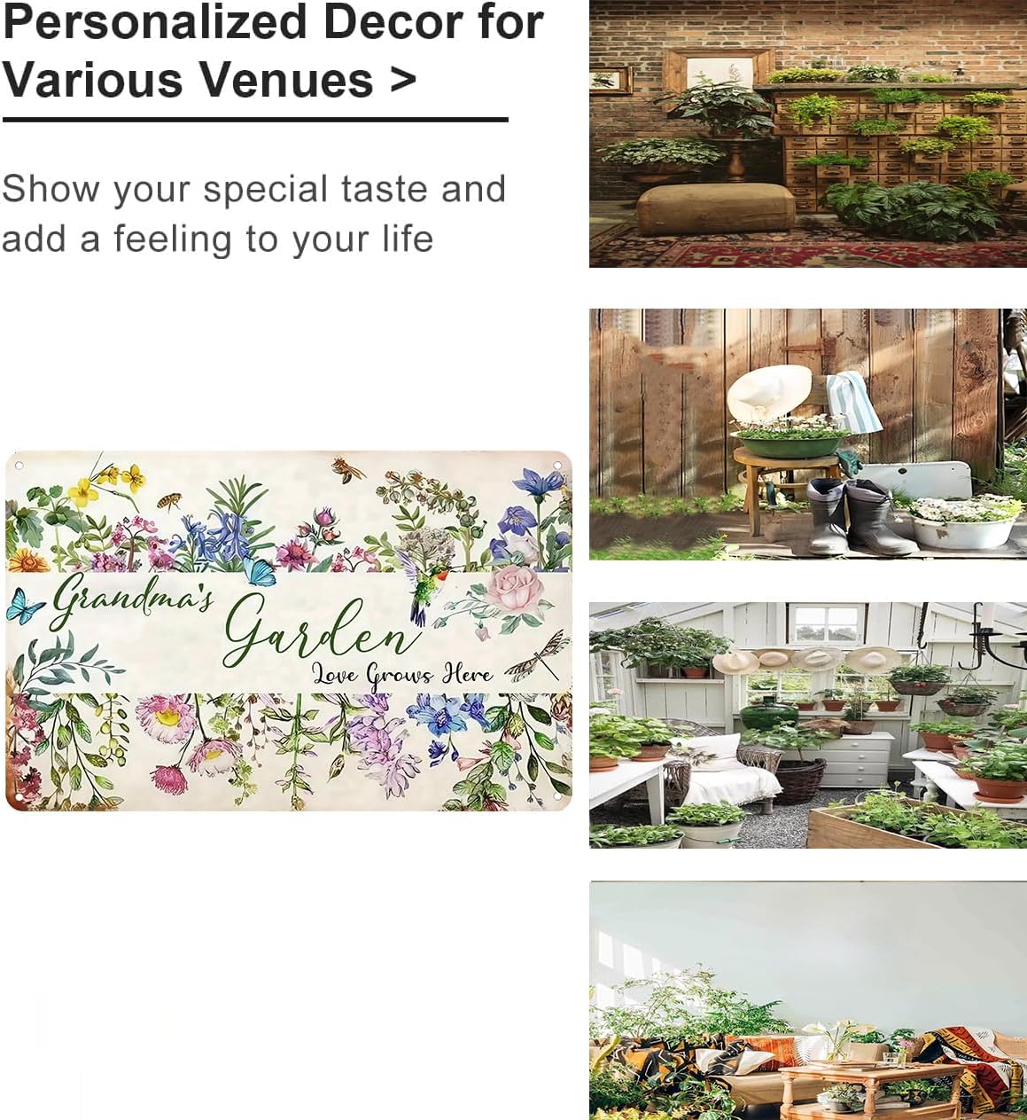 Bestylez Gardening Gifts Vintage Gardening Signs Grandma‘s Garden Love Grows Here Tin Sign for Home Garden Greenhouse Living Room Bedroom Yard Cottage Outdoor Decor 8X12 Inch (3356)