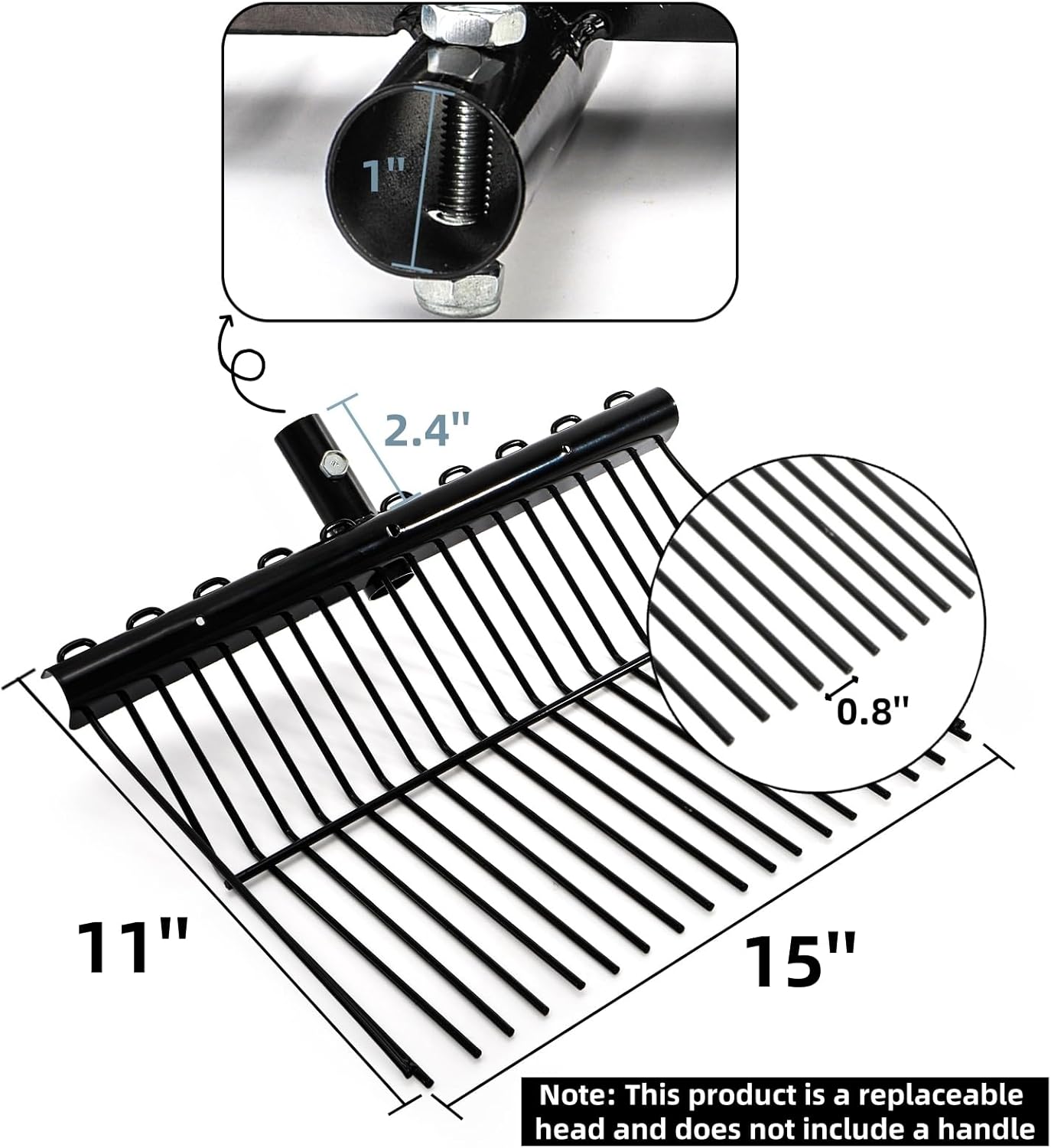 Pitch Manure Fork Head, Metal Pitch Fork for Garden, Durable Digging Fork Rake Head Replacement with Angled Tines, Stable Pitchforks Scoop for Mulch Horse Stall Picking up Hay Animal