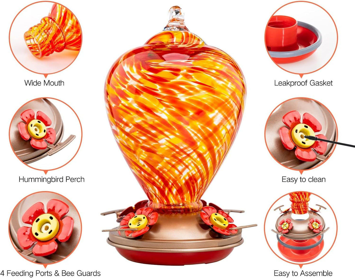 Muse Garden Hummingbird Feeders for Outdoors Hanging, Blown Glass Hummingbird Feeder, Hummingbird Gifts for Mom, Garden Backyard Decor for Outside, Unique Gifts Idea for Women, 34OZ, Daylight