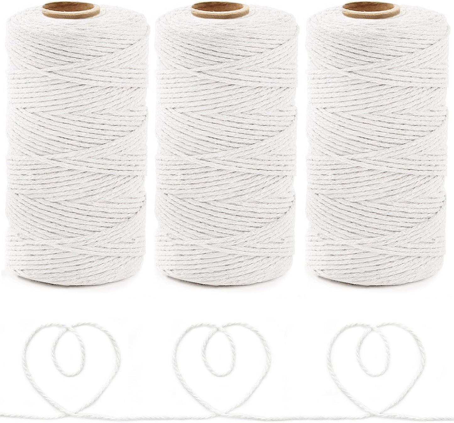 Anvin 984 Feet Cotton Twine Natural Jute Packing String - White for Bakers, Wrapping, Butchers, Baking, Arts and Crafts, Gardening (Pack of 3, 10 Ply 2mm Thick)