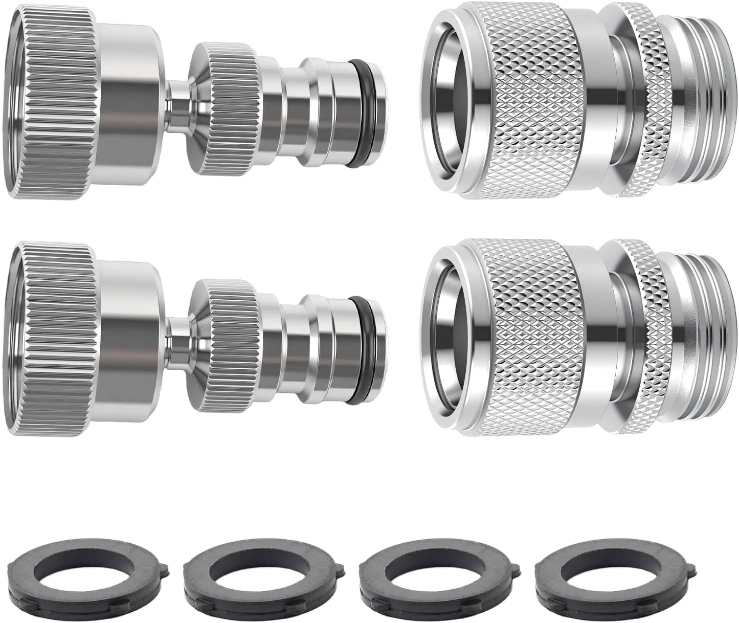 Hibbent Swivel Garden Hose Quick Connector, 360° Rotatable Faucet Hose Quick Connect Fitting, Solid Brass 3/4 Inch GHT Thread, Female and Male Adapter (2 Sets)