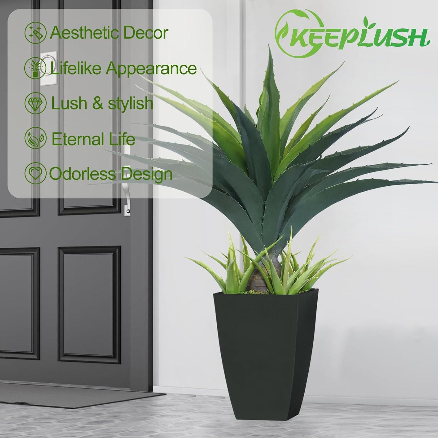 Artificial Spiked Agave Plant 2.5ft, 30 Inch Tall Fake Aloe Vera Plants in Black Pot, Fake Floor Plant Indoor Outdoor for Front Porch Patio Home Office Door Step Decor 2PCS