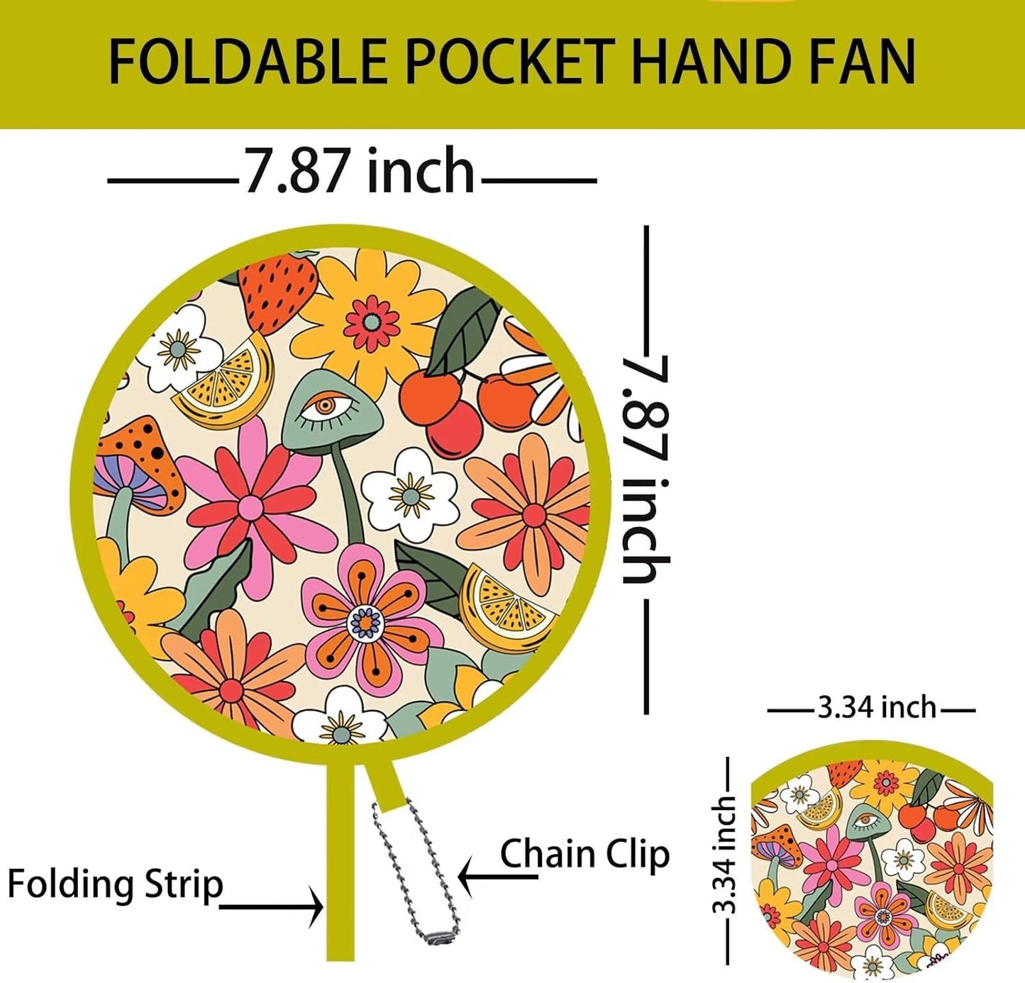 4 Pack Retro Hippie Hand Fan Foldable Multi-Role Round Fans for Travel, Events, Graduation, Indoor & Outdoor (Joyful)