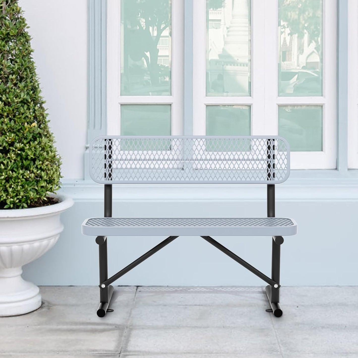 4/6/8 Feet Park Bench for Outside Heavy Duty Metal, Garden Benches Outdoor Bench with Backrest & Portable Frame, for Shopping Malls Stores Parks Patios Decks, Grey