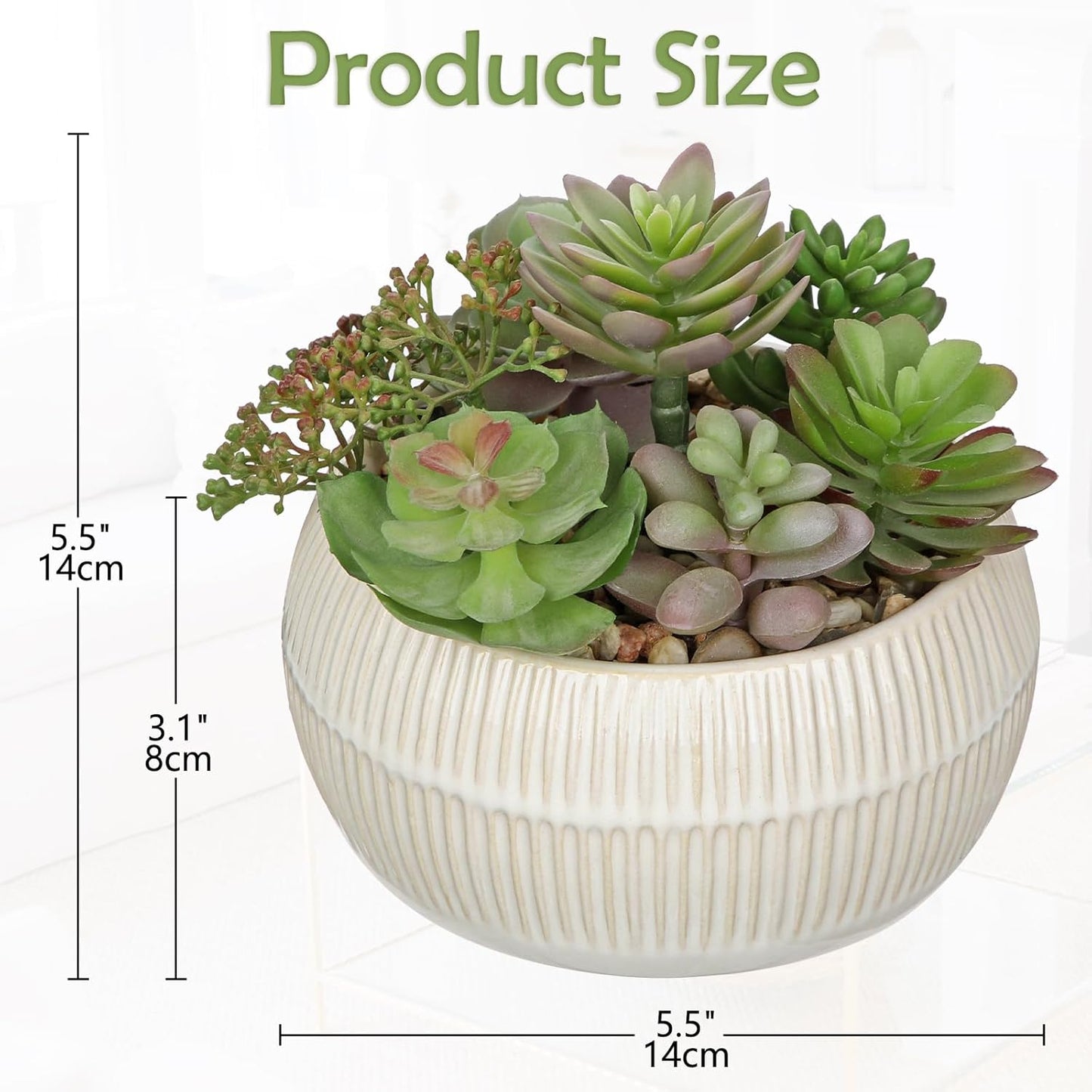 DILATATA Artificial Succulent Plants in Pot 5.5 Inch Fake Succulents Arrangement Potted Plant in White Ceramic Planter Bowl for Home Office Desk Shelf Living Room Bedroom Bathroom Decor