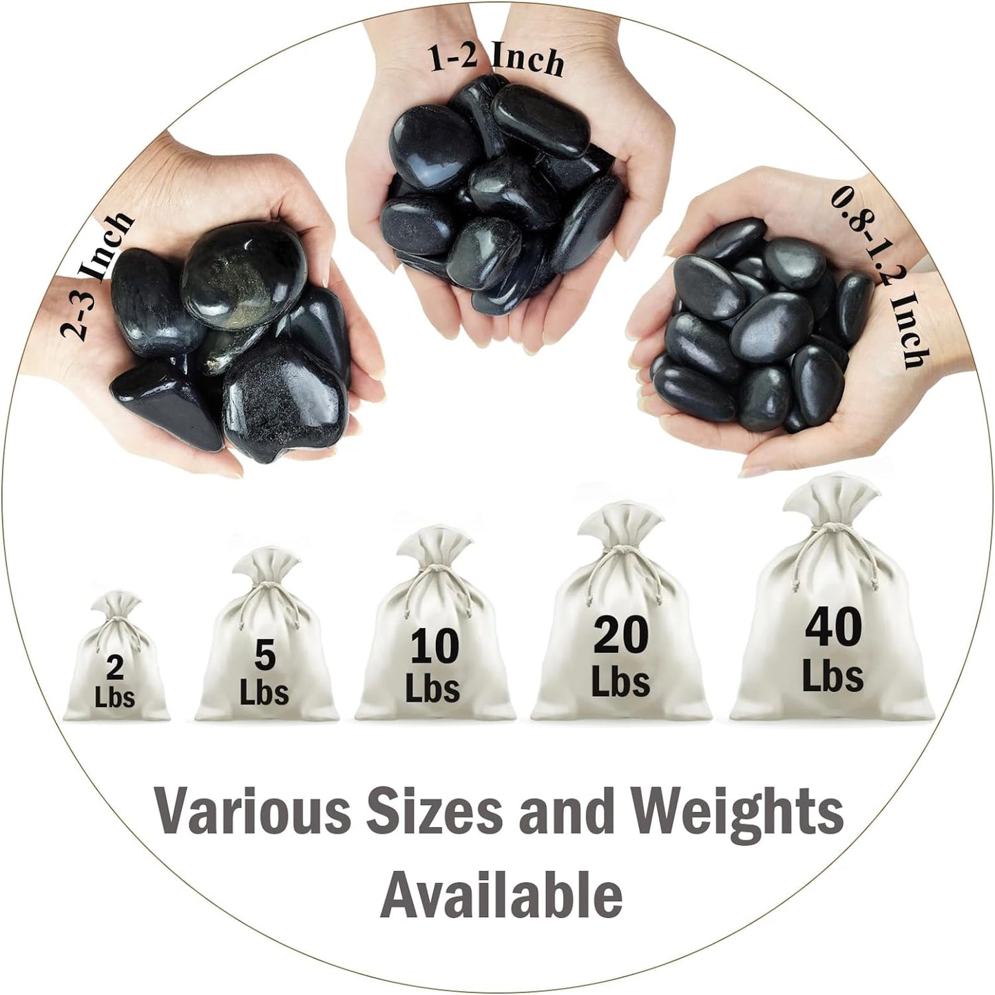 2 lbs Black Pebbles for Indoor Plants, 1-2 Inch Small Bag Black Stones. Decorative River Rocks for Plants, Landscaping, Vase Fillers and Outdoor Garden