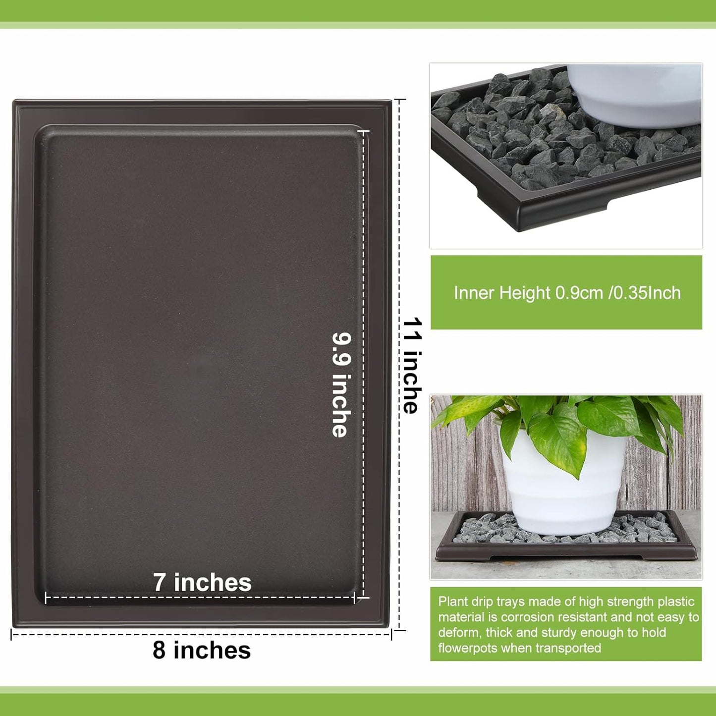 Pinkunn 6 Pcs Bonsai Humidity Tray Drip Tray Plastic Plant Water Catcher Plant Saucers for Indoors and Outdoors Cactus,Succulents,Bonsai Tree,Stone Not Included (11 x 8 Inch)
