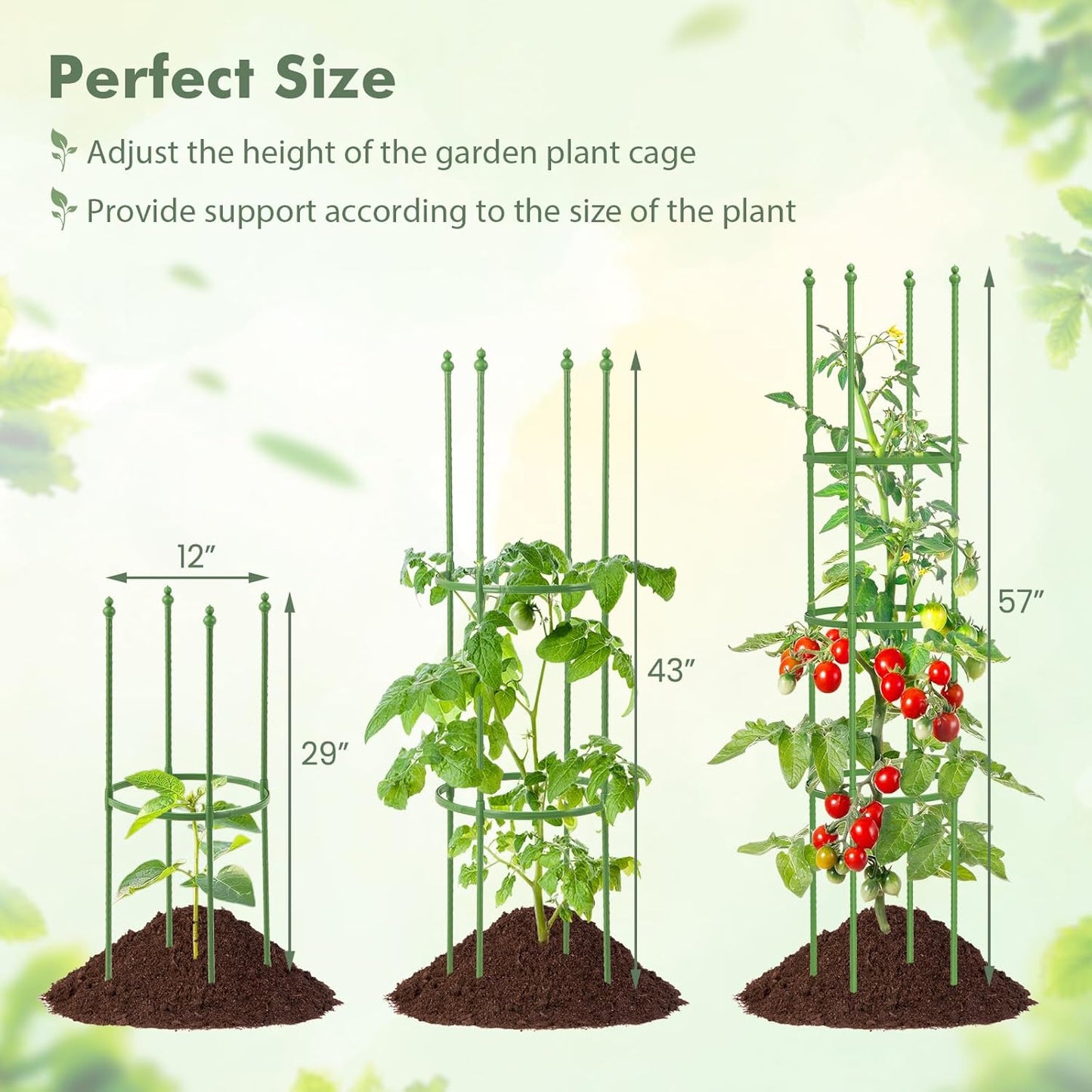 57" Tomato Caga, 2 Pack Tall Plant Support Cage with Adjustable Heights & Bud-Shaped Top, Rustproof Metal Trellis for Potted Plant, Tomato, Climbing Plant & Flower