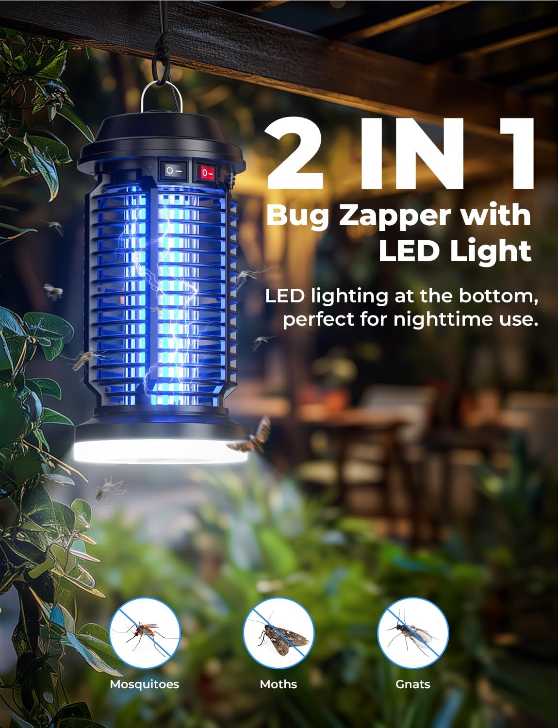 YISSVIC Bug Zapper Outdoor Indoor Waterproof Electric Mosquito Lamp Fly Zapper Killer Effective 4200V Plug in for Home Patio Office Courtyard