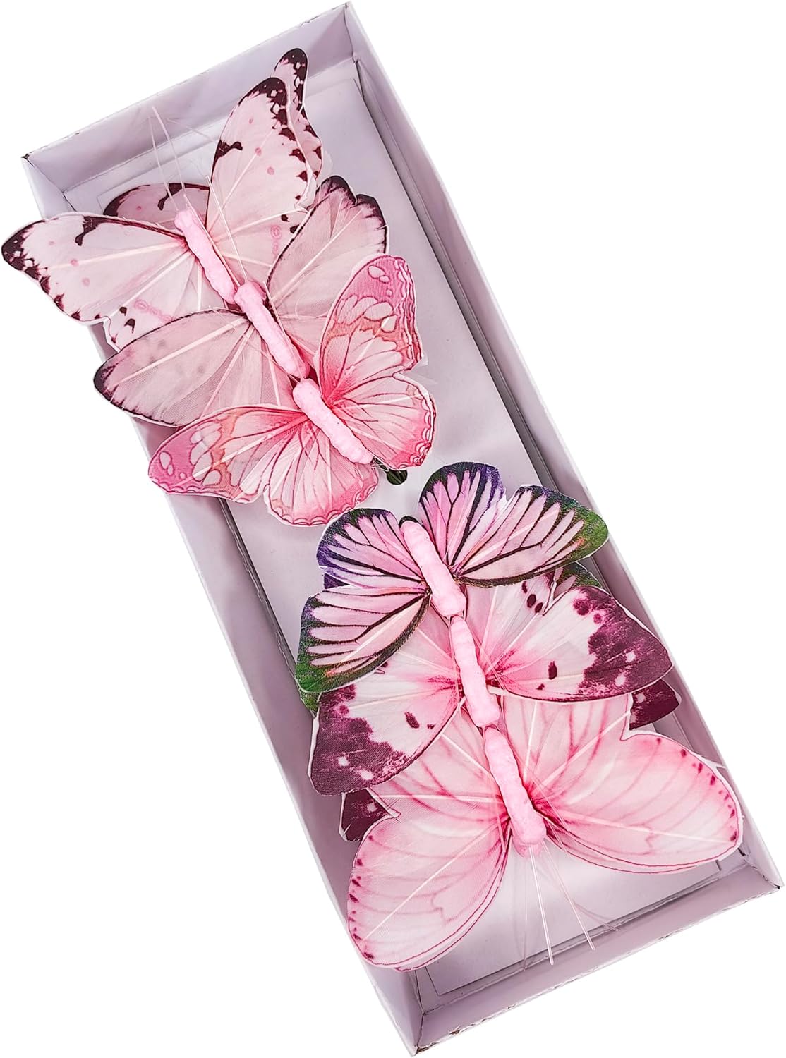 Cartanfill- Artificial Feather Simulation Butterfly Party Decoration Set, a Set of 12 Pieces with Clips, Used for Home Decoration in 12 Colors.… (C Wire)