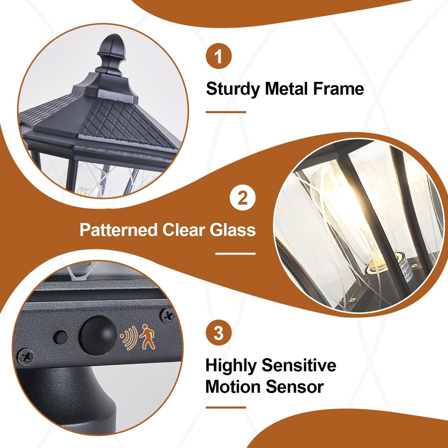 Motion Sensor Outdoor Post Lights with Pier Mount Base, Dusk to Dawn Outdoor Pillar Lamps Waterproof Exterior Post Lamp with Patterned Glass Outdoor Pole Lights for Patio, Porch, Gate