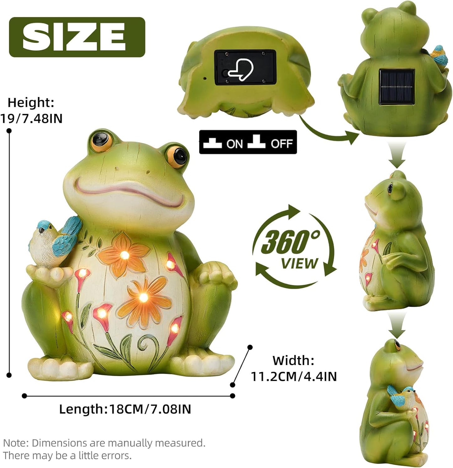 Solar Garden Frog Decor Outdoor Statue - Frog with LED Waterproof Sculptures Lights, Cute Pond/Yard Statues Outside Decoration, Home, Lawn, Patio, Resin Animal Ornament, Women/Gardening Gift
