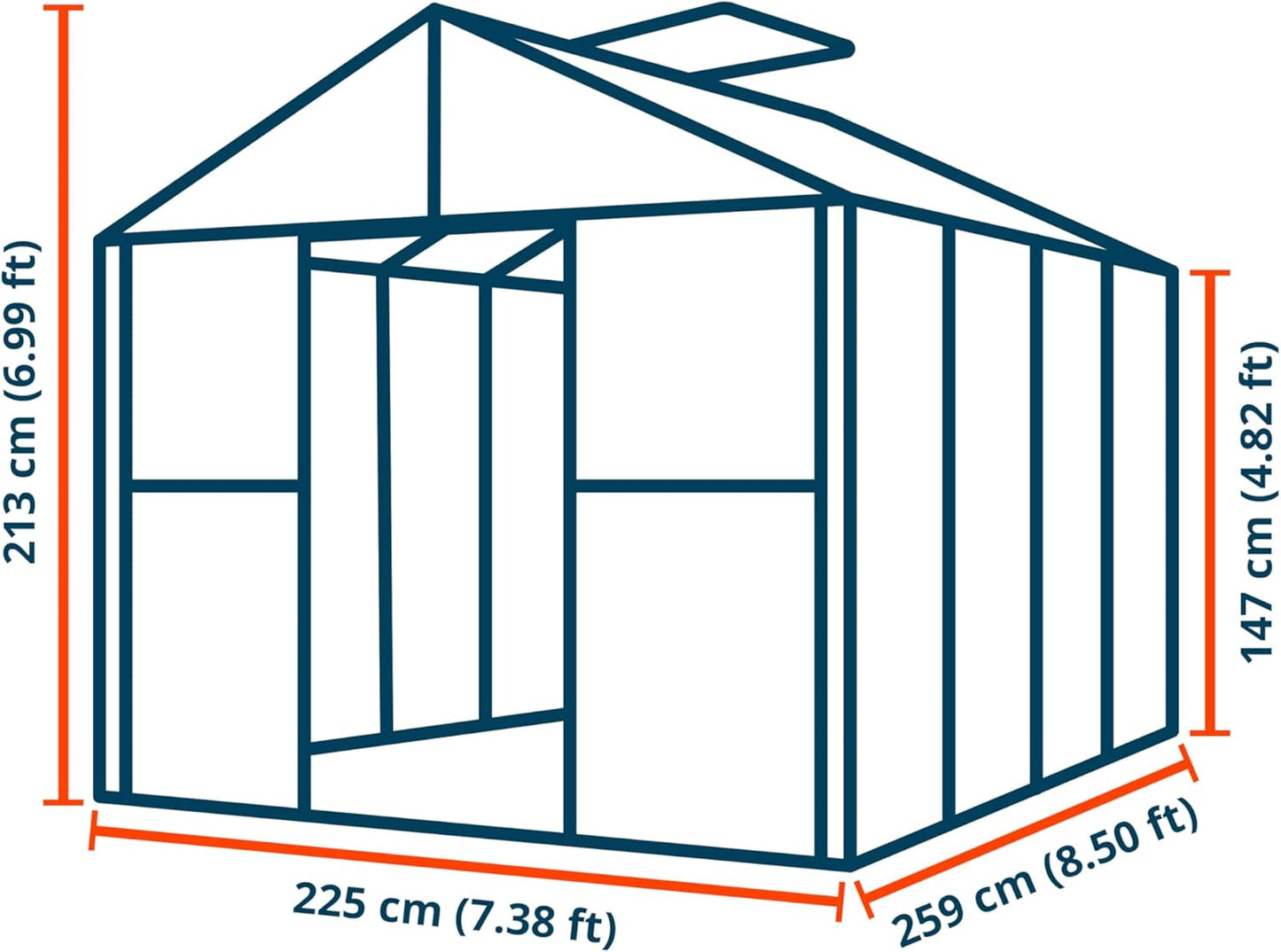 Greenhouse Topas 4 Aluminum Frame 7.4 x 8.5 ft with Approx. 6 mm Polycarbonate Panels