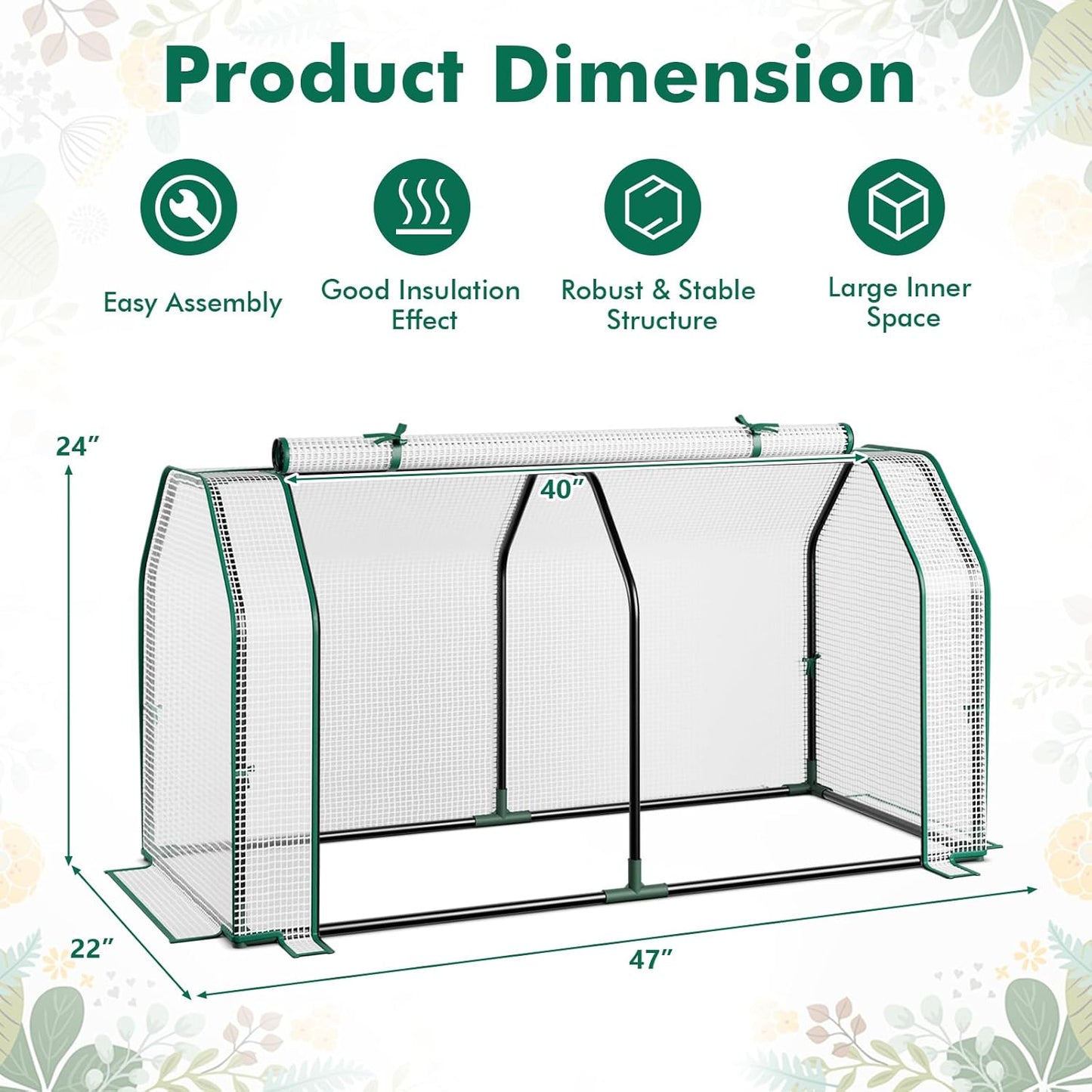 Happygrill Portable Mini Greenhouse w/Roll-up Zipper Door & All-Weather PE Cover, Outdoor & Indoor Greenhouse for Raised Garden Bed, Vegetables, Flowers, Patio, Lawn, Yard, Balcony