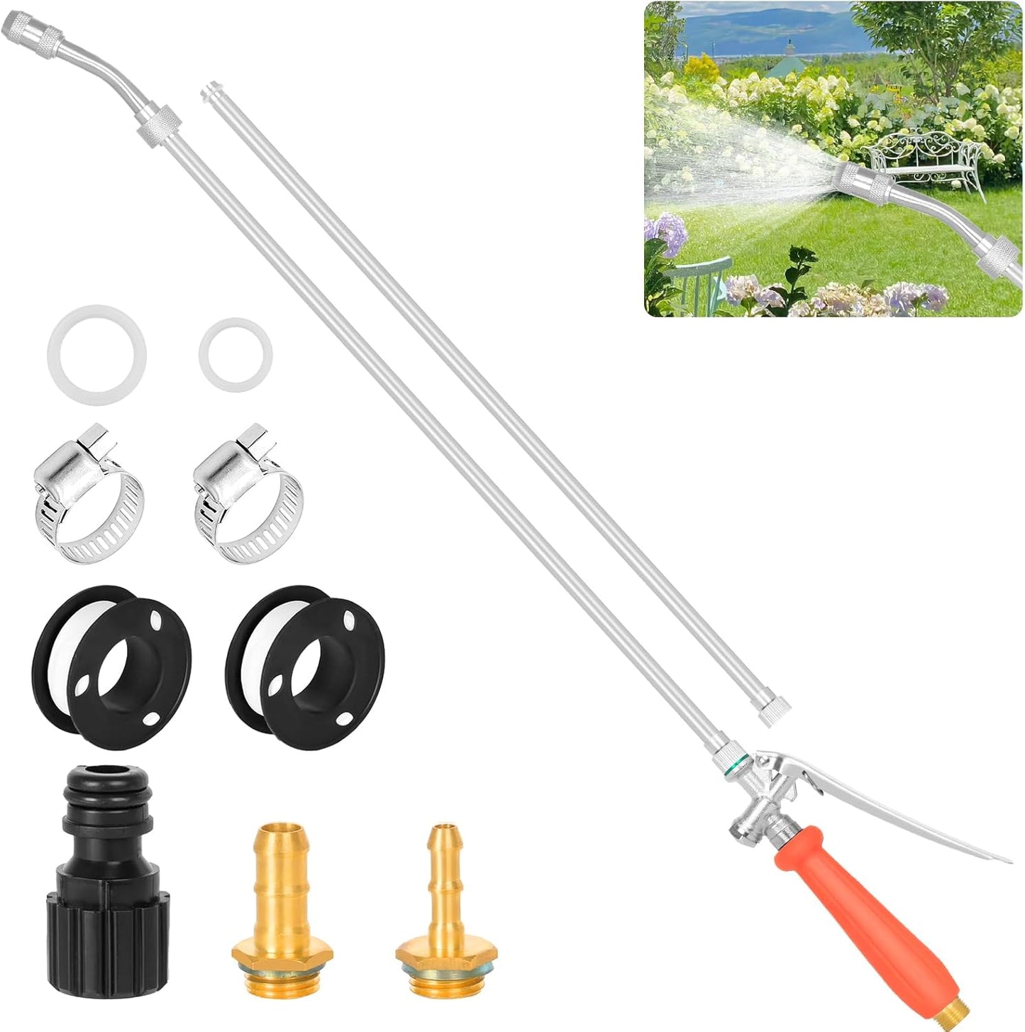 29"-44" All Metal Replacement Sprayer Wand, Suitable for 1/2" Hose Quick Connector, 1/4" & 3/8" & 1/2" Brass Barb Spray Wand, Built-in Shut Valve Stainless Steel Spray Wand (44" Sprayer Wand)