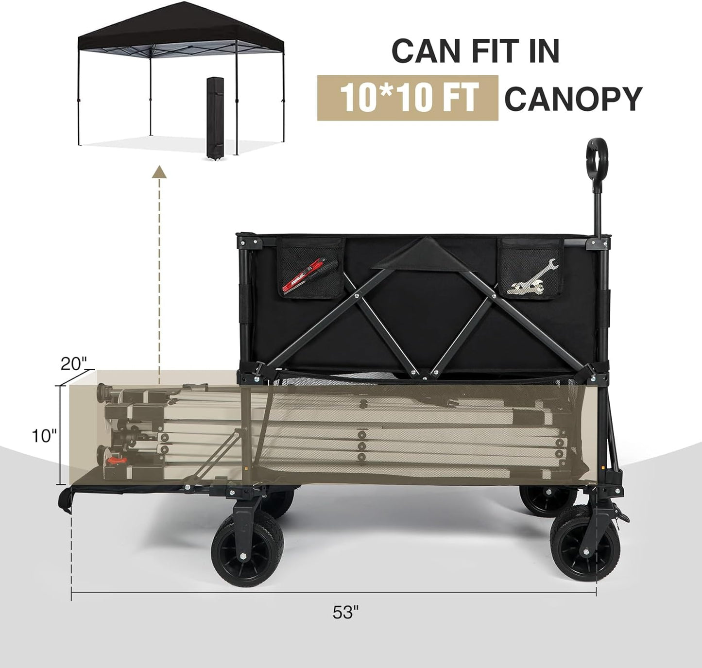 REDCAMP Large Collapsible Double Decker Wagon, 450lbs Heavy Duty 53" L Extra Long Extender Wagon Cart with All-Terrain Big Wheels for Camping, Shopping, Outdoor Sport