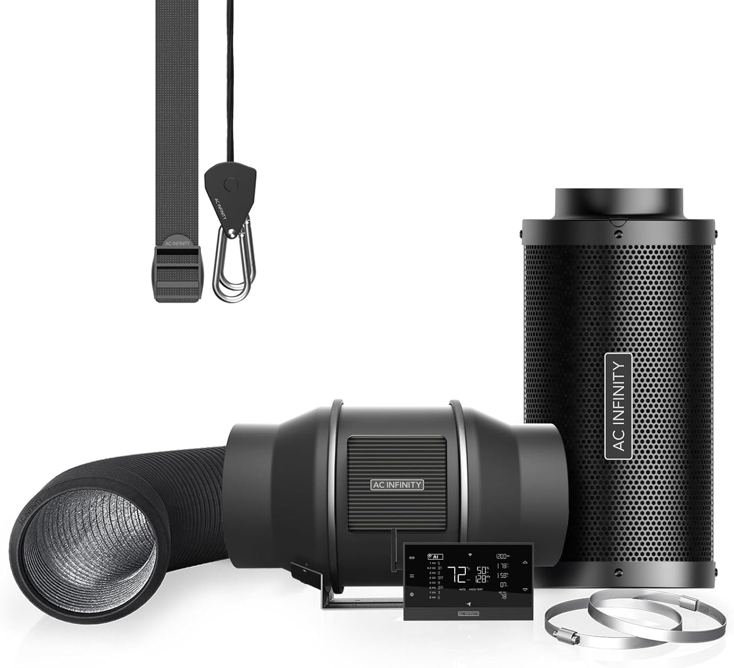 AC Infinity Air Filtration PRO Kit 6”, AI Controller with WiFi App Control & Auto Level Adjusting, Inline Fan, Carbon Filter, Ducting, Ventilation System for Grow Tents, Hydroponics, Indoor Gardening