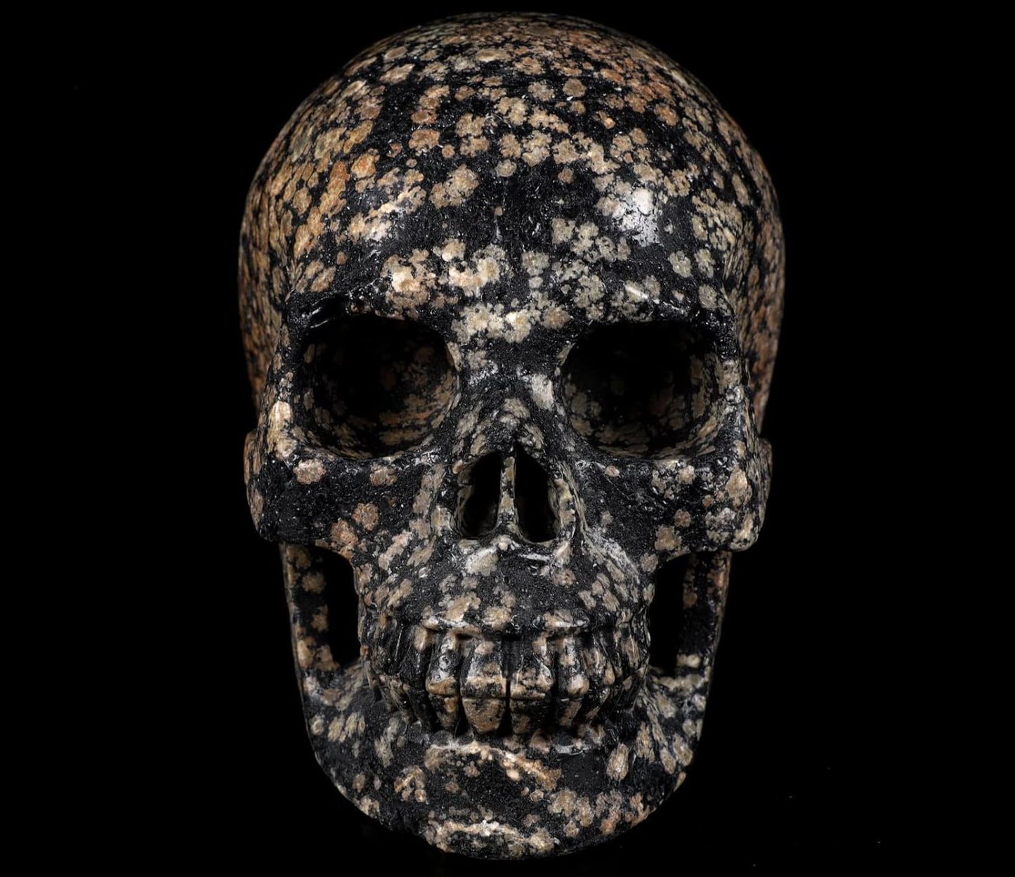Skullis 5.0" Snowflake Obsidian Carved Crystal Skull, Hand Carved Gemstone Fine Art Sculpture, Reiki Healing Stone Statue.1397 Z8