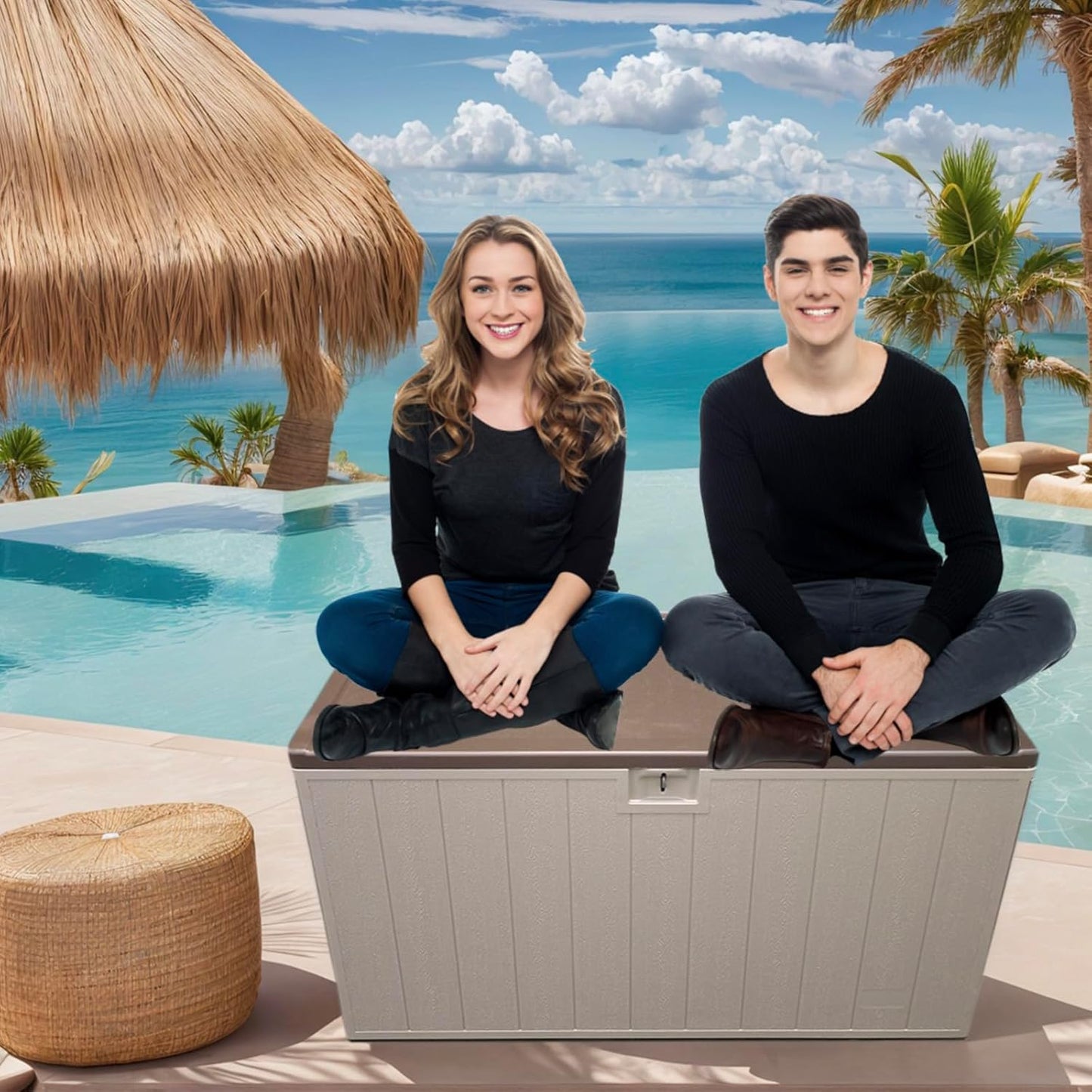 110 Gallon Large Resin Outdoor Storage Box,Waterproof Deck box for Patio Furniture,Garden Tools,Lockable Patio Storage Box,Blow-Molded HDPE