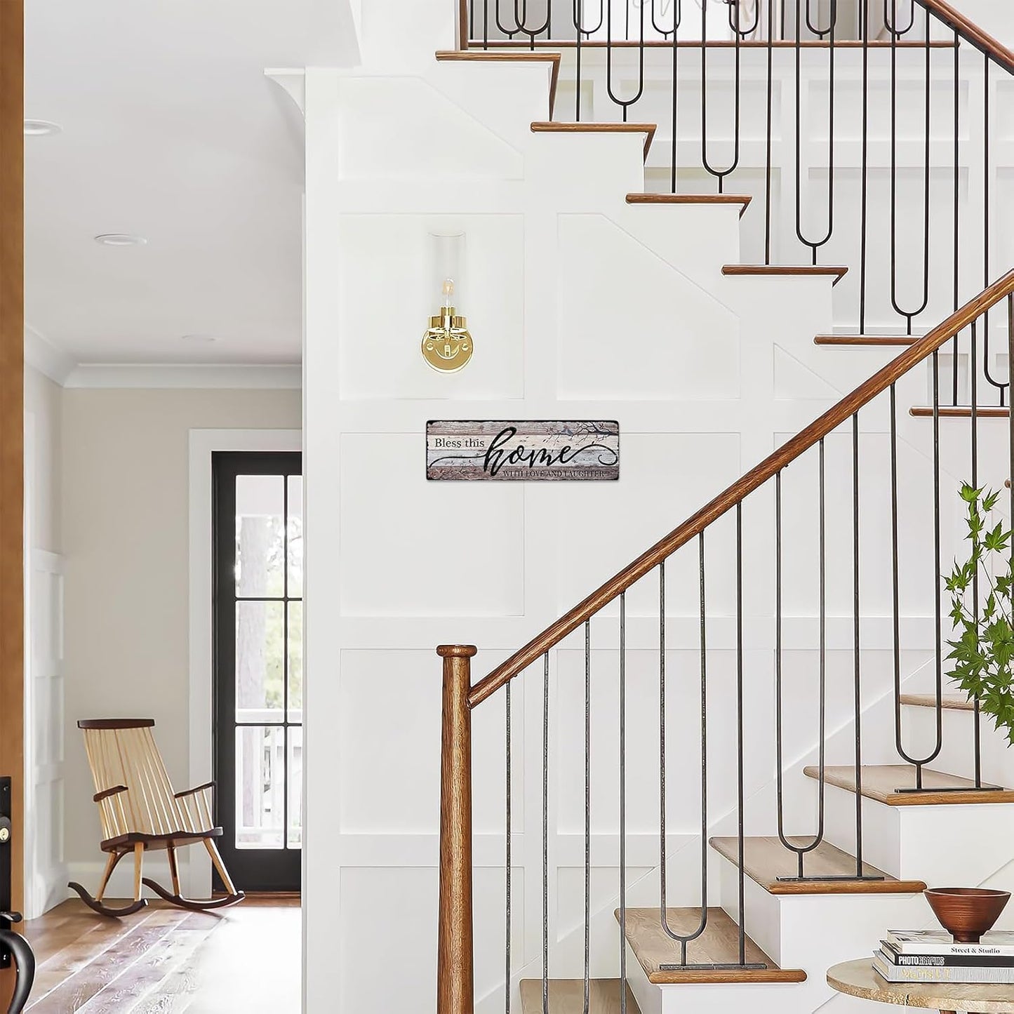 Home Sign Wall Decorations for Living Room Bless - This Home with Love and Laughter - Family Wall Decor Signs for Kitchen Bedroom Dining Room 16x5 Inches