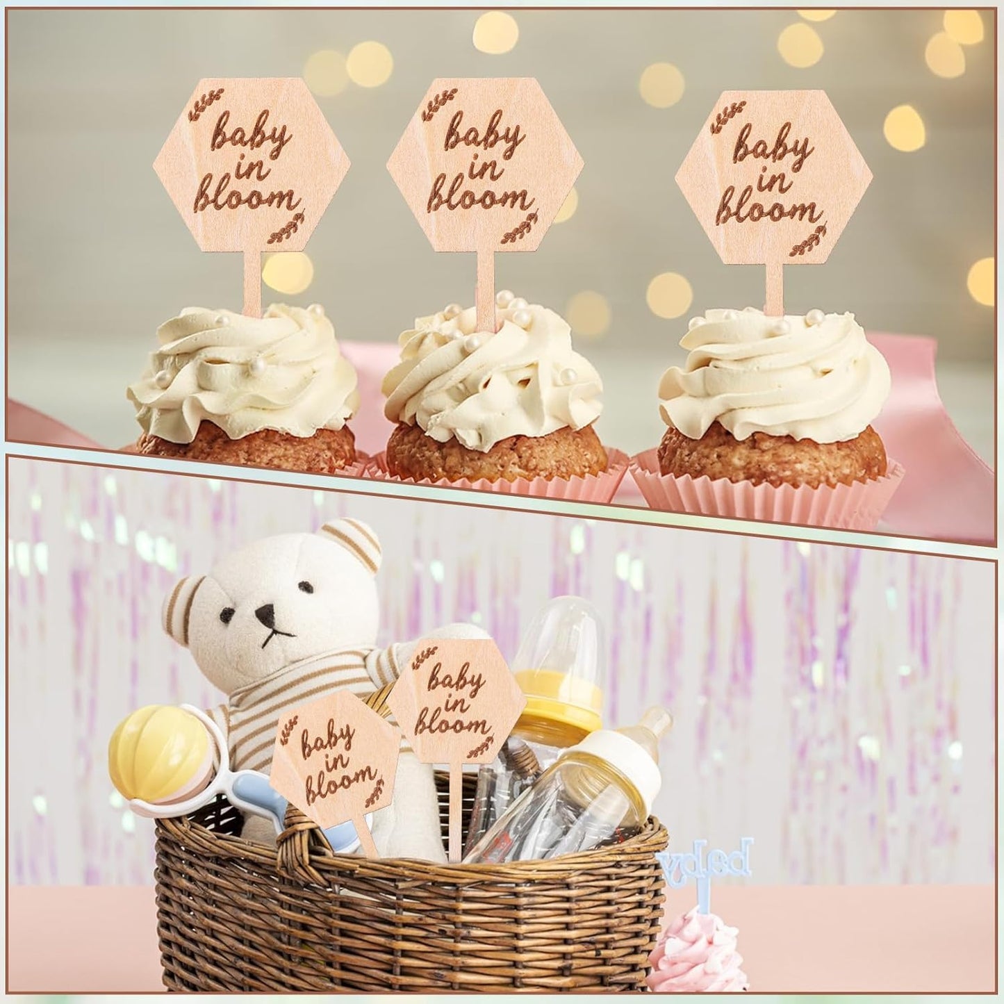 20Pcs Baby in Bloom Wooden Plant Labels, Garden Markers with Laser Engraved Design Baby Shower Decorations Succulent Tags for Potted Plants Party Favors Gifts