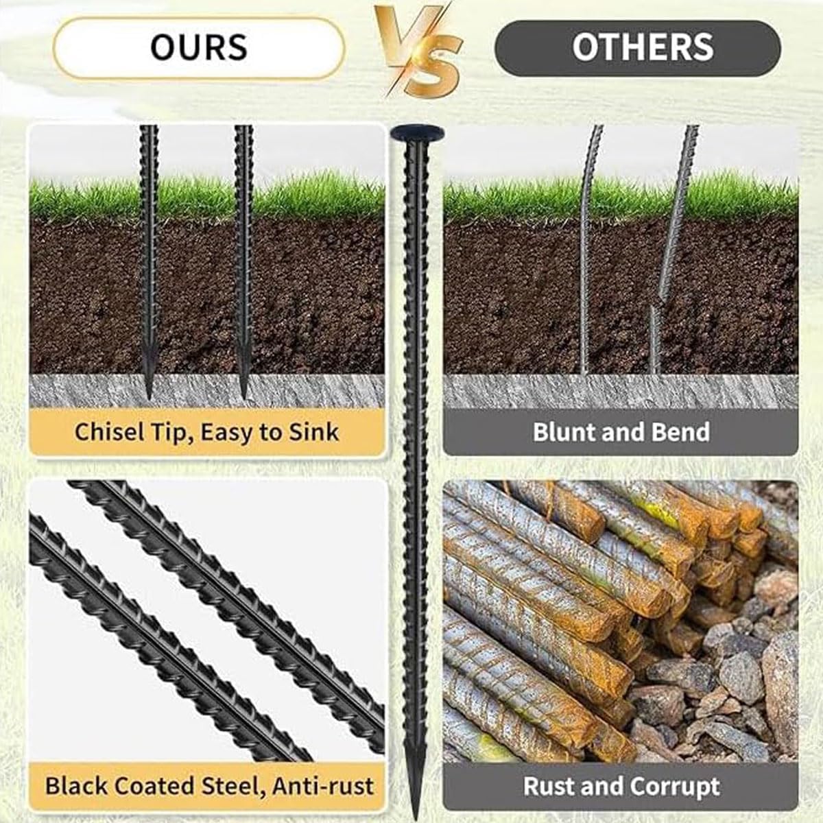 16 Inc Rebar Stakes, Ground Stake，1/2 Inch Diameter, Galvanized Steel Ground Anchors,Speed Bump, Tent Stakes, Heavy Duty Metal Stakes, Used for Road Construction Outdoor Camping,30 Pack（Black）