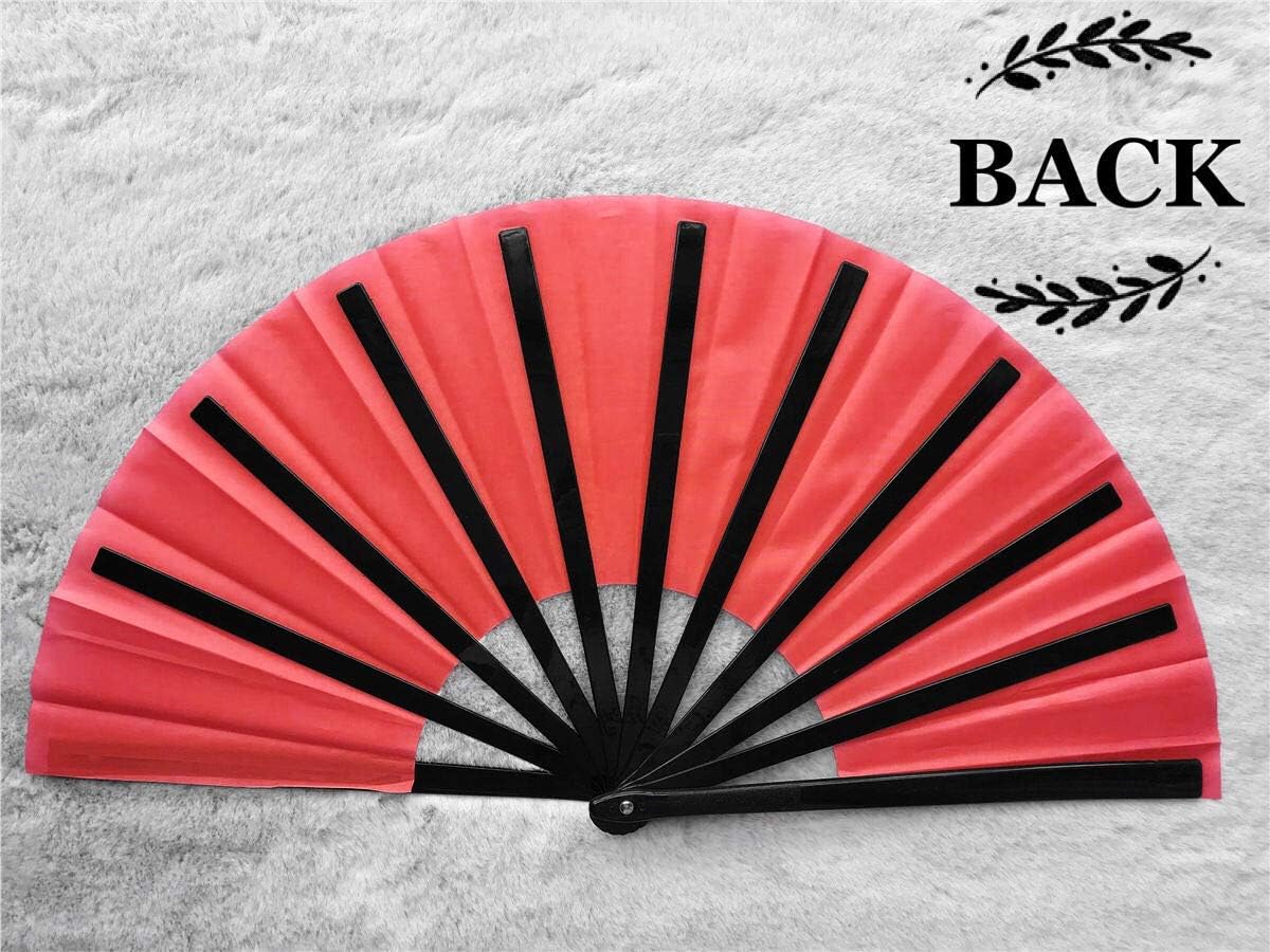 Zolee Large Rave Folding Hand Fan for Men/Women - Chinese Japanese Solid Kung Fu Tai Chi Handheld Fan with Fabric Case - for EDM, Music Festival, Club, Event, Party, Dance, Performance, Gift (Red)