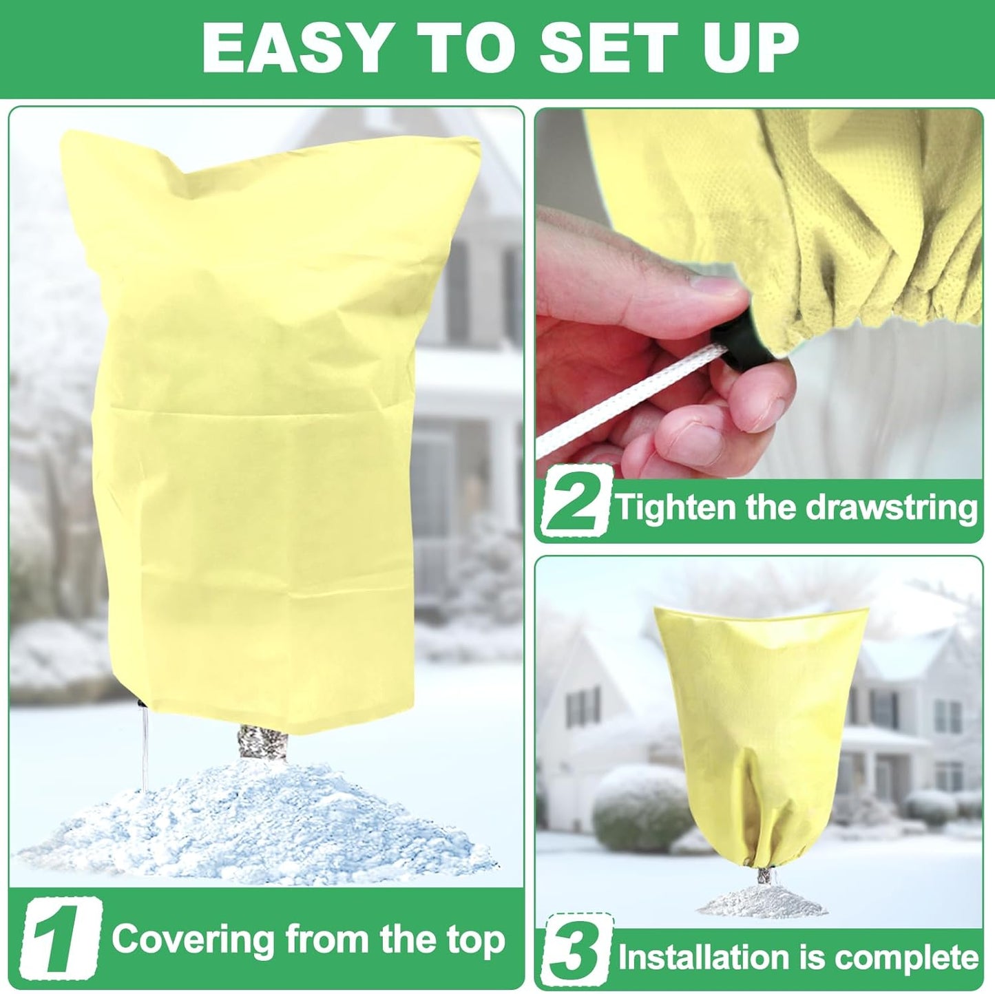 3 Pack Winter Plant Covers Freeze Protection, 23.6" x 31.4" Frost Covers for Outdoor Plants with Drawstring, Tree Covers for Winter Plant Frost Protection Covers, Shrubs Trees Jacket Covers