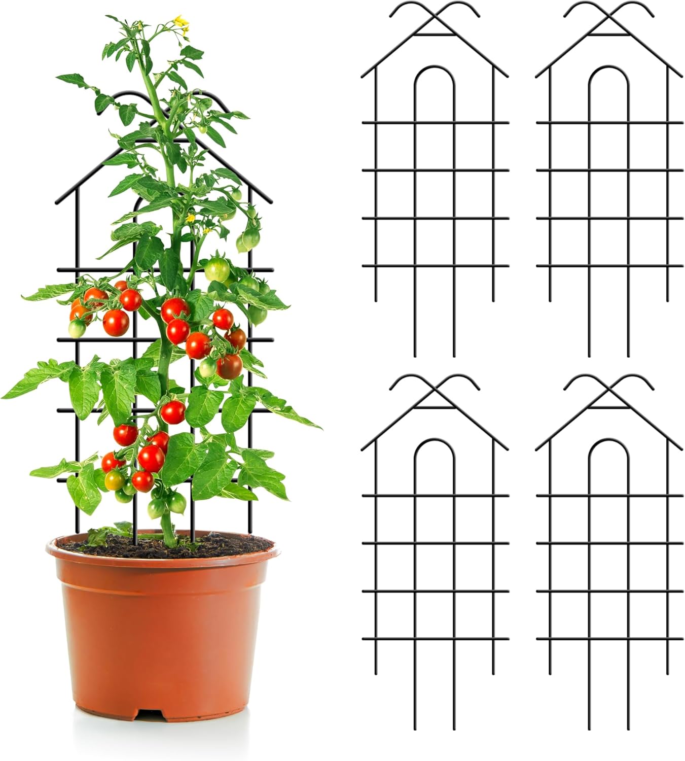 ARIFARO 32'' Metal Garden Trellis Indoor/Outdoor Sturdy Plant Trellis for Potted Plants,House Plants, Climbing Vines, Pack of 4, Black