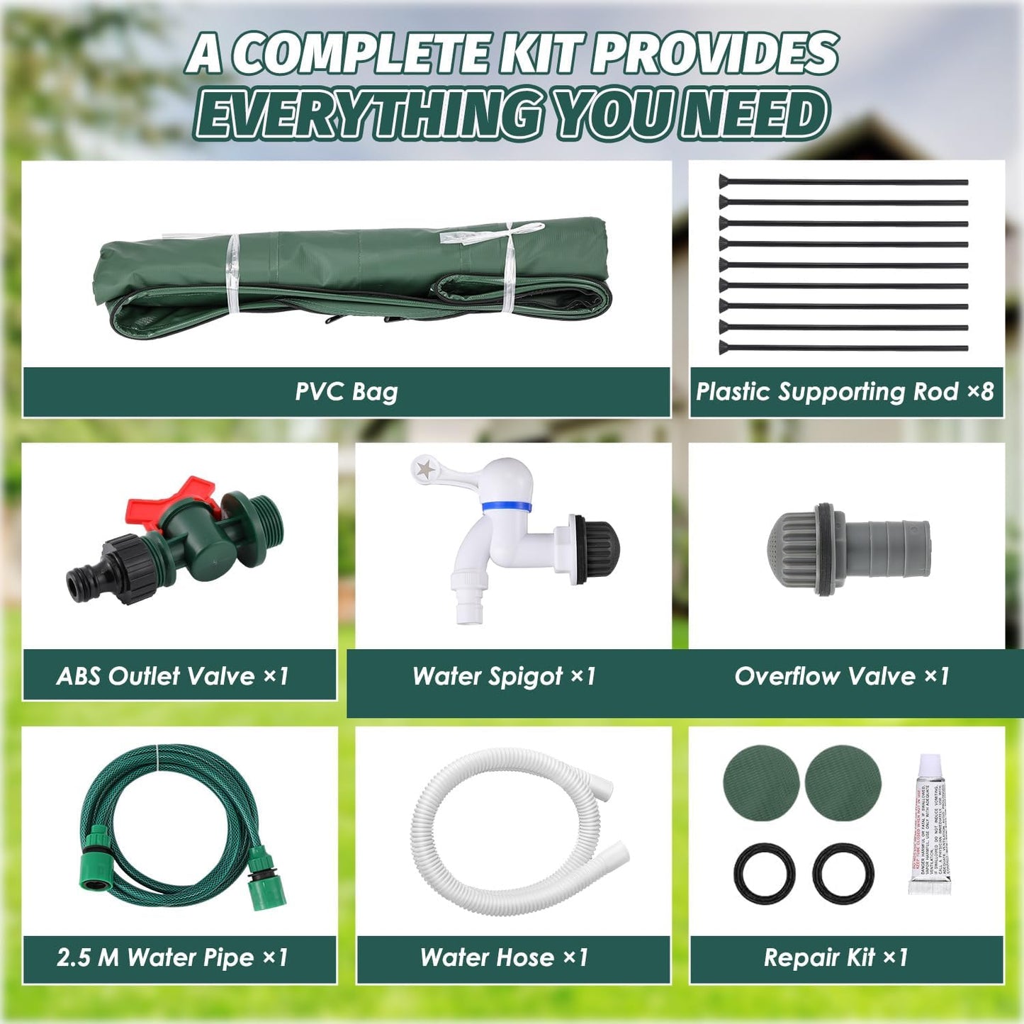 LANUEVA 100 Gallon Collapsible Rain Barrel, Rainwater Collection System with 2 Spigots, Overflow Kit and 2 Hoses, Portable Water Storage Tank with Scale Mark for Garden Plant Watering, Farm Irrigation