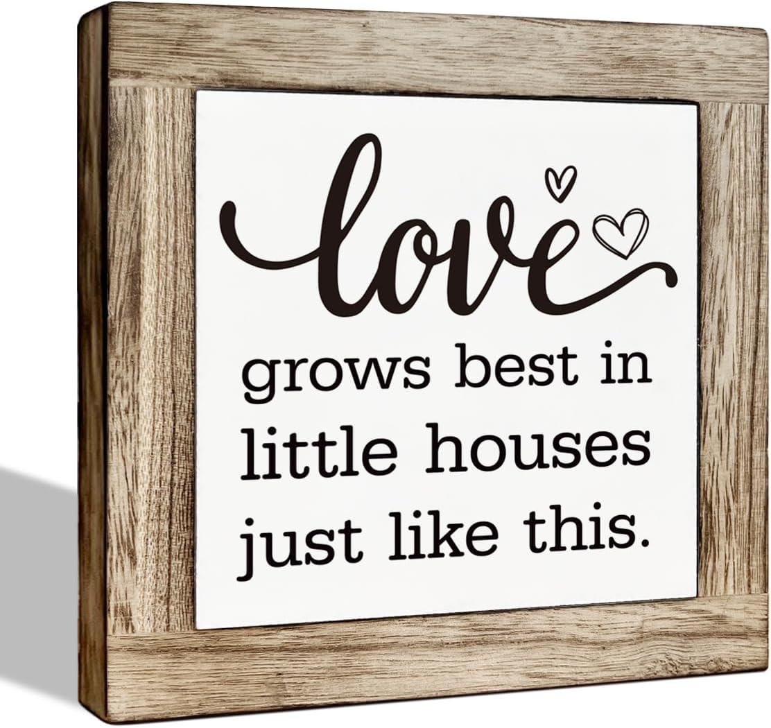 Farmhouse Wood Sign, Love Sign, Wooden Box Sign Plaque, Home Decor, Living Room Decor, Desk Decor Art, Freestanding Sign, Rustic Table Decor, Love Grows Best In Little Houses Just Like This Sign