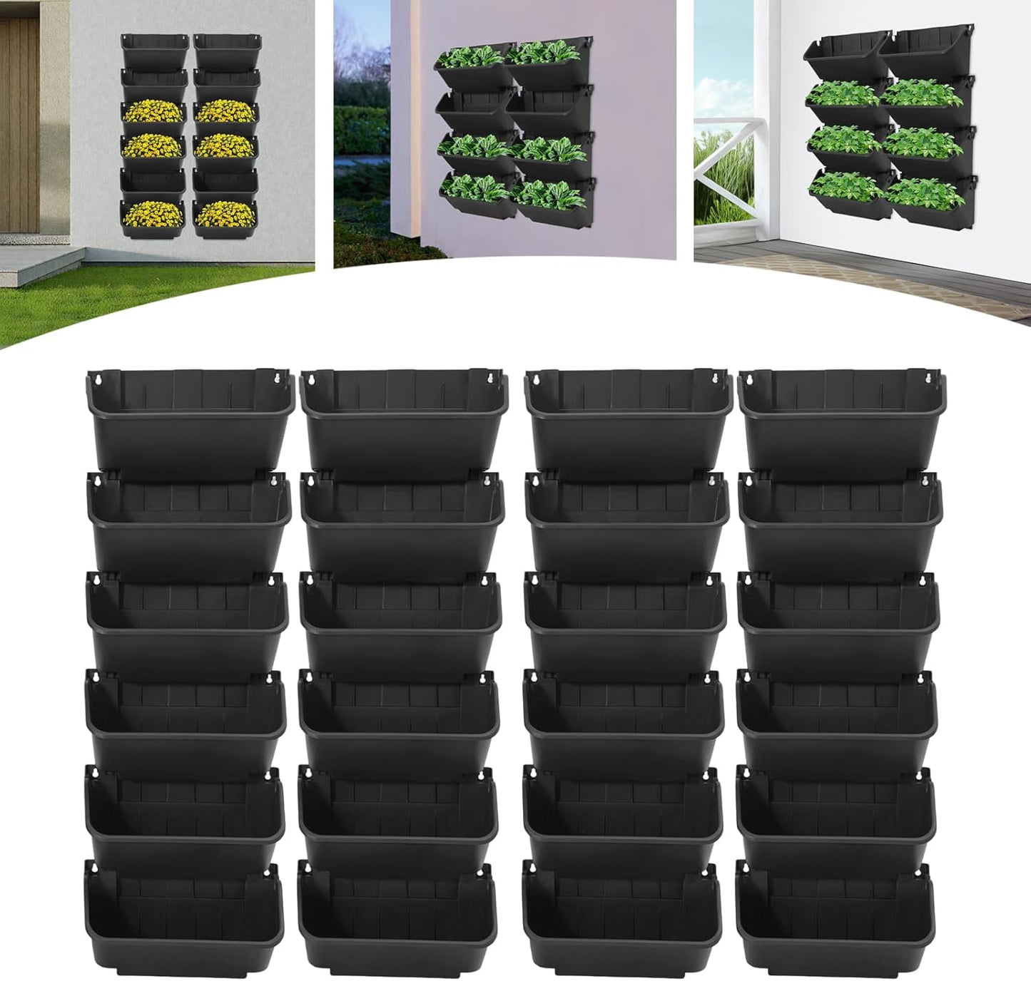 24-Pot Vertical Wall Planter, Self-Watering Stackable Planters for Indoor & Outdoor Use, Perfect for Herbs, Flowers & Vegetables (24, Black)