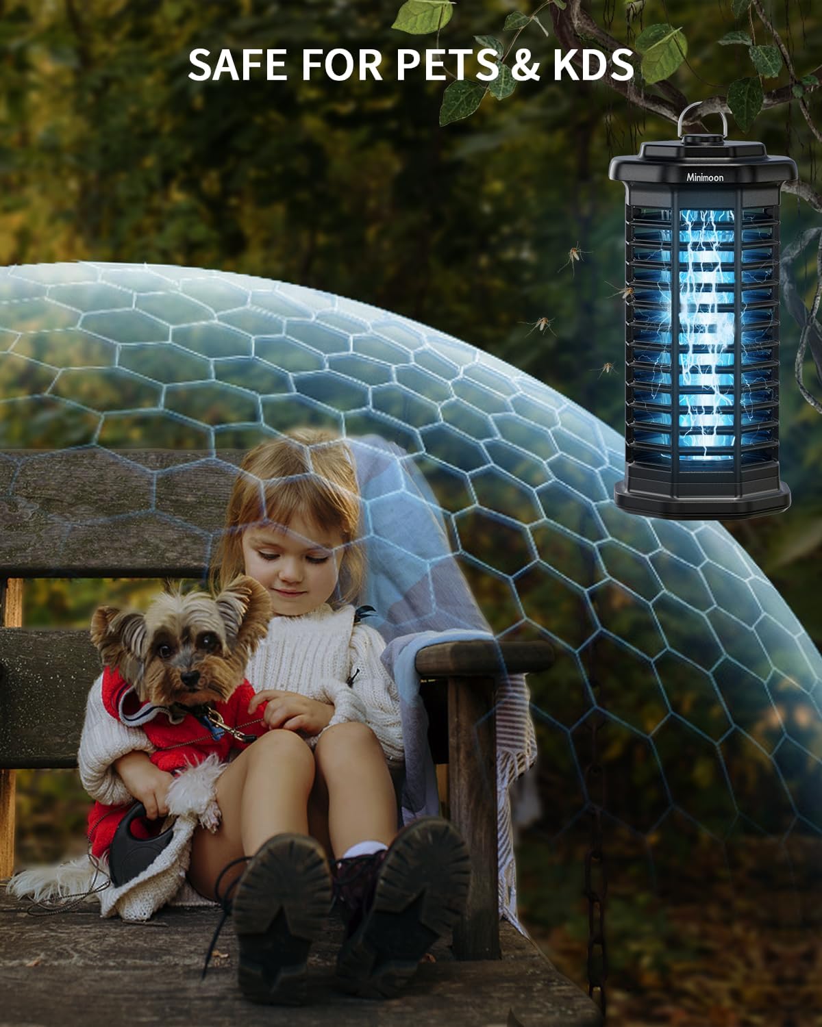 Minimoon Bug Zapper Outdoor 4000V Powerful Electric Mosquito Zapper, 15w Fly Trap Outdoor, IPX4, Corded Fly Zapper for Indoor, Yard, Backyard, Patio, Camping (Black)